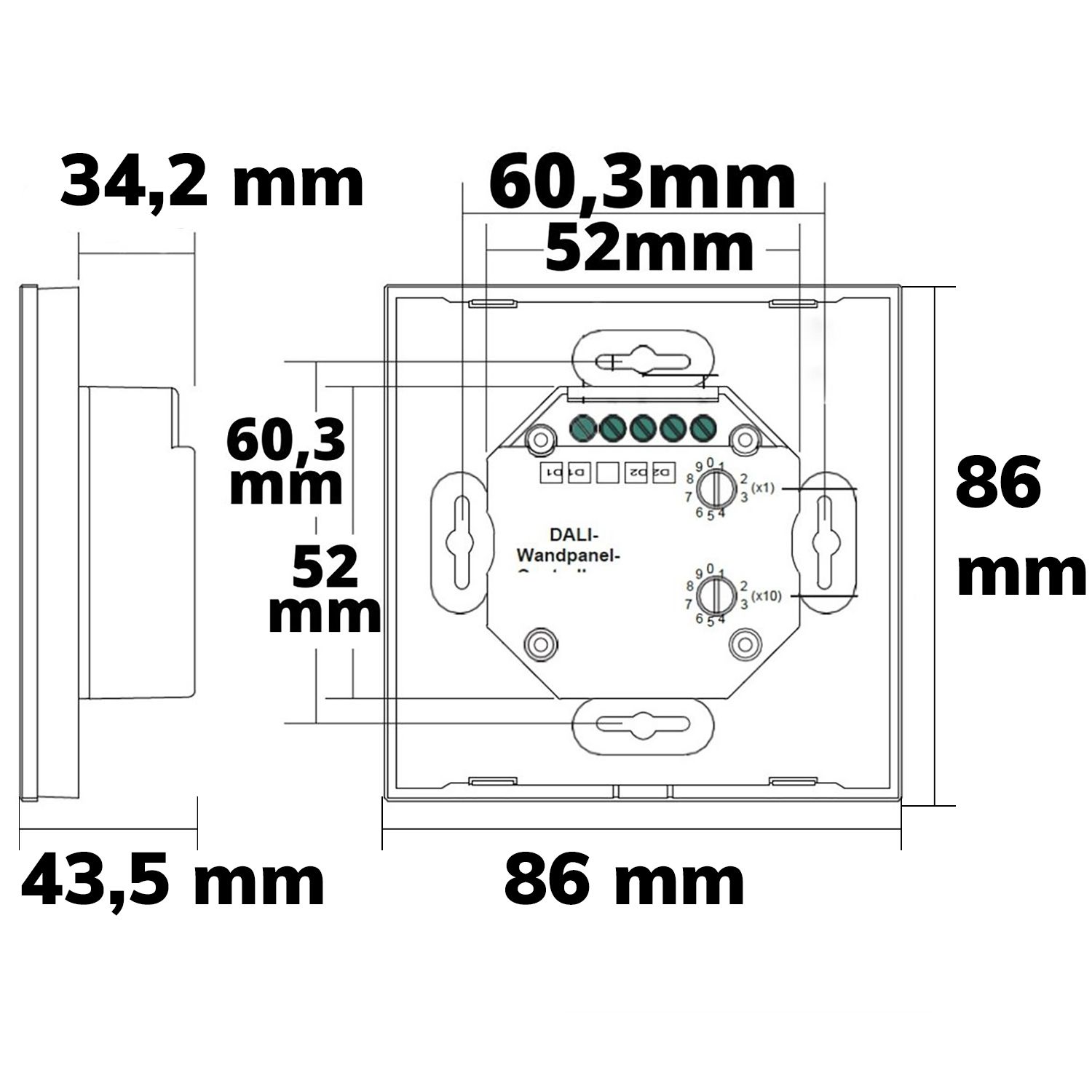 ISOLED DALI DT8 RGB+W 1 Gruppe Einbau-Touch Master-Controller, schwarz, 230V AC oder DALI-Bus Spannung - 2