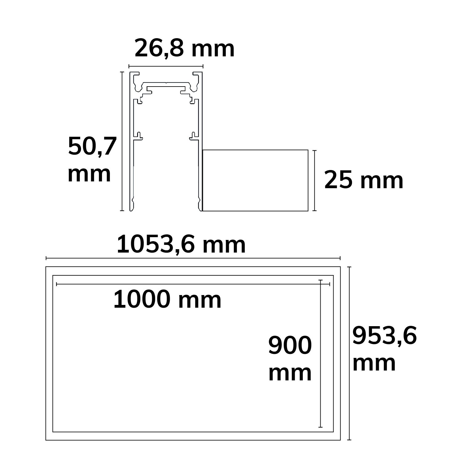 ISOLED Track48 Leuchtenrahmen H50, Innenformat 900x1000mm, weiß, exkl. Trafo, exkl. Montageclip/Seilabh. - 3
