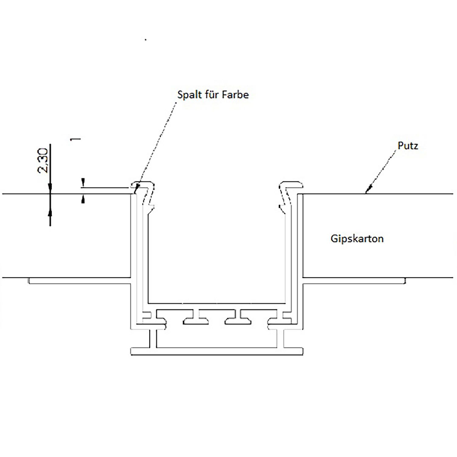 ISOLED Installationskanal für Einbauprofile WING, L: 200cm für 12,5mm Rigips-Platten - 3