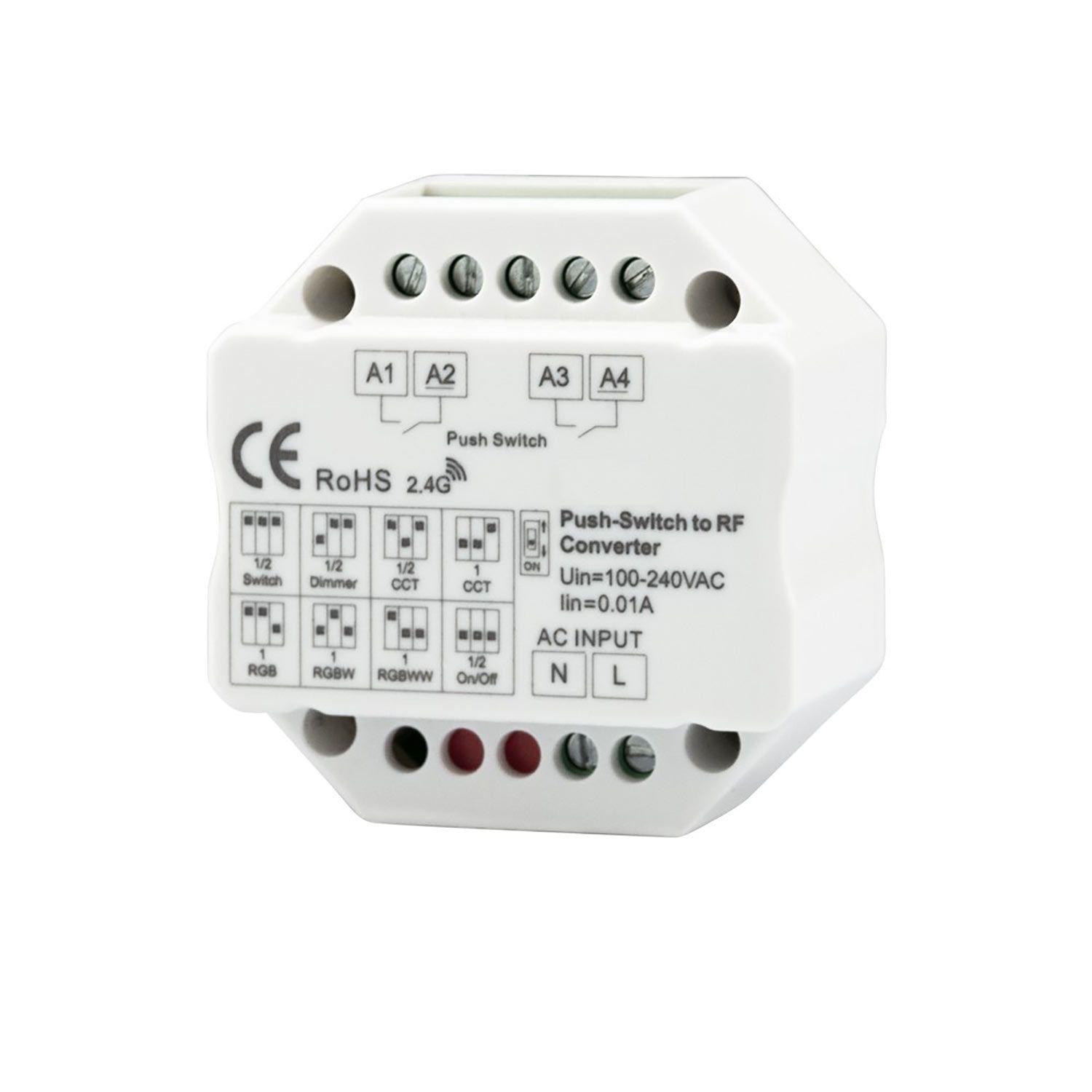 ISOLED Sys-Pro 2-Push Input, Funk-Output für Switch/Dimm/CCT/ RGB/RGB+W Empfänger, 100-240V - 1