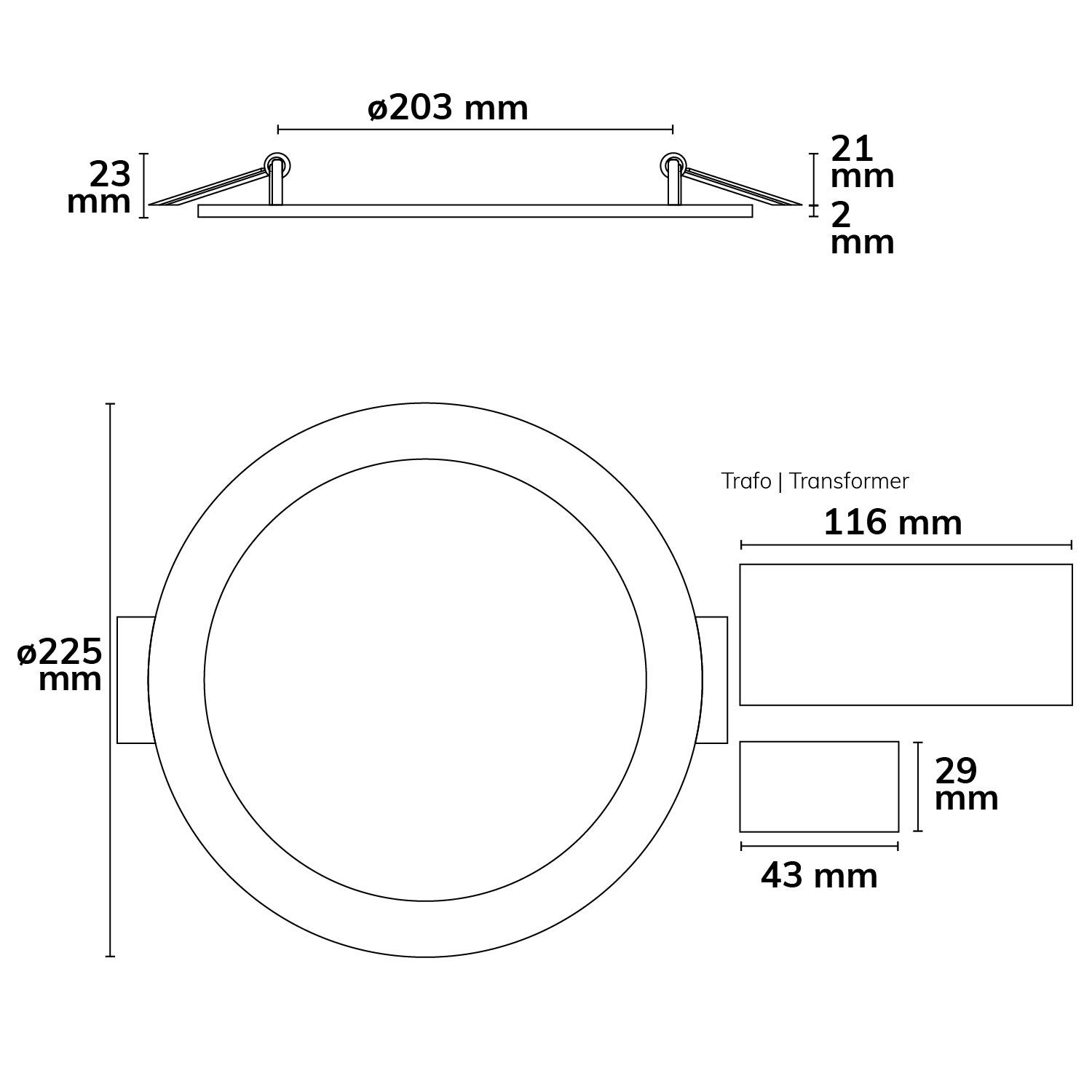 ISOLED LED Downlight, 18W, rund ultraflach weiß, 225mm, ColorSwitch 3000|3500|4000K, dimmbar - 3