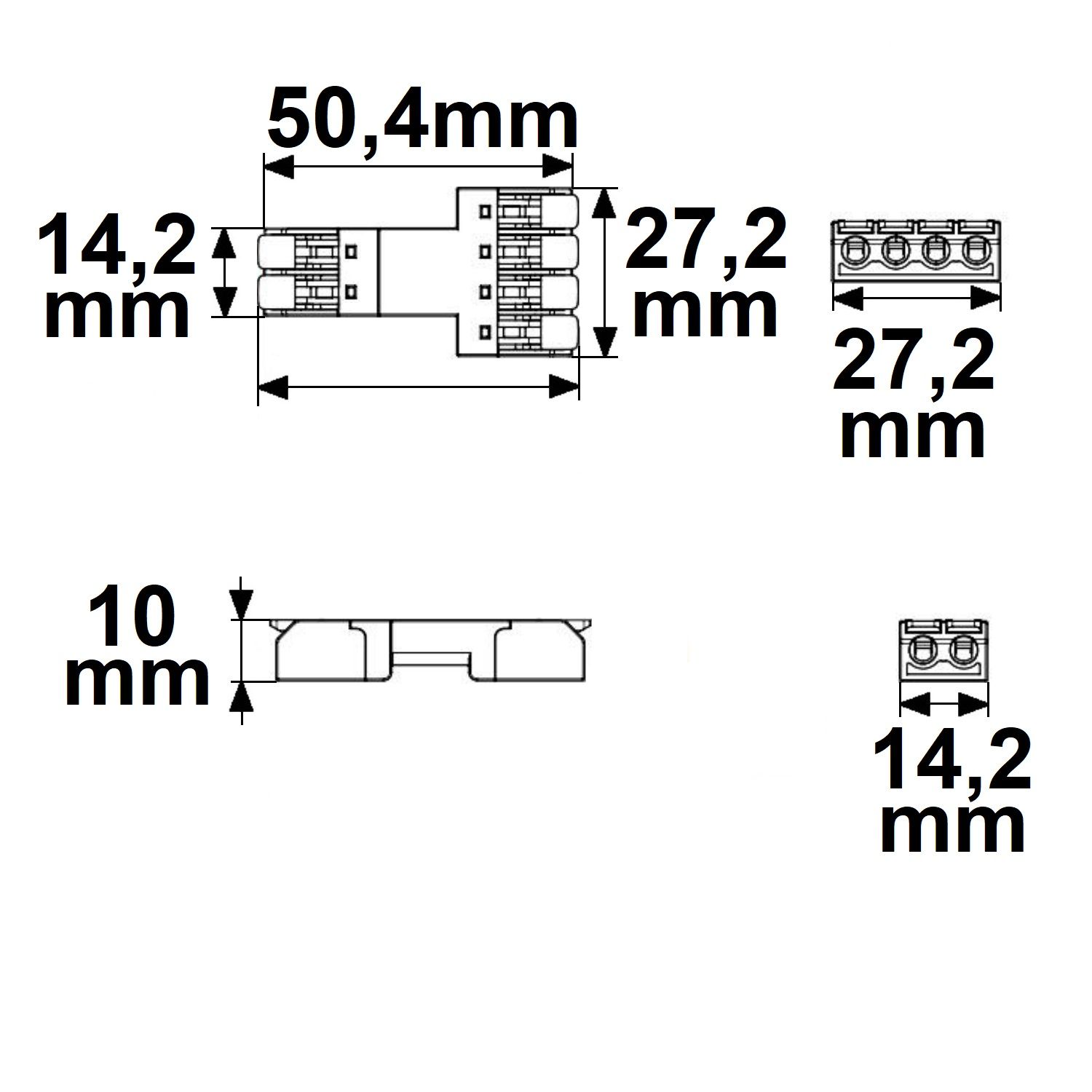 ISOLED Durchgang Steckverbinder 2-polig Input, 2x2-polig Output, 0,5-2,5mm², max. 250V/10A - 2