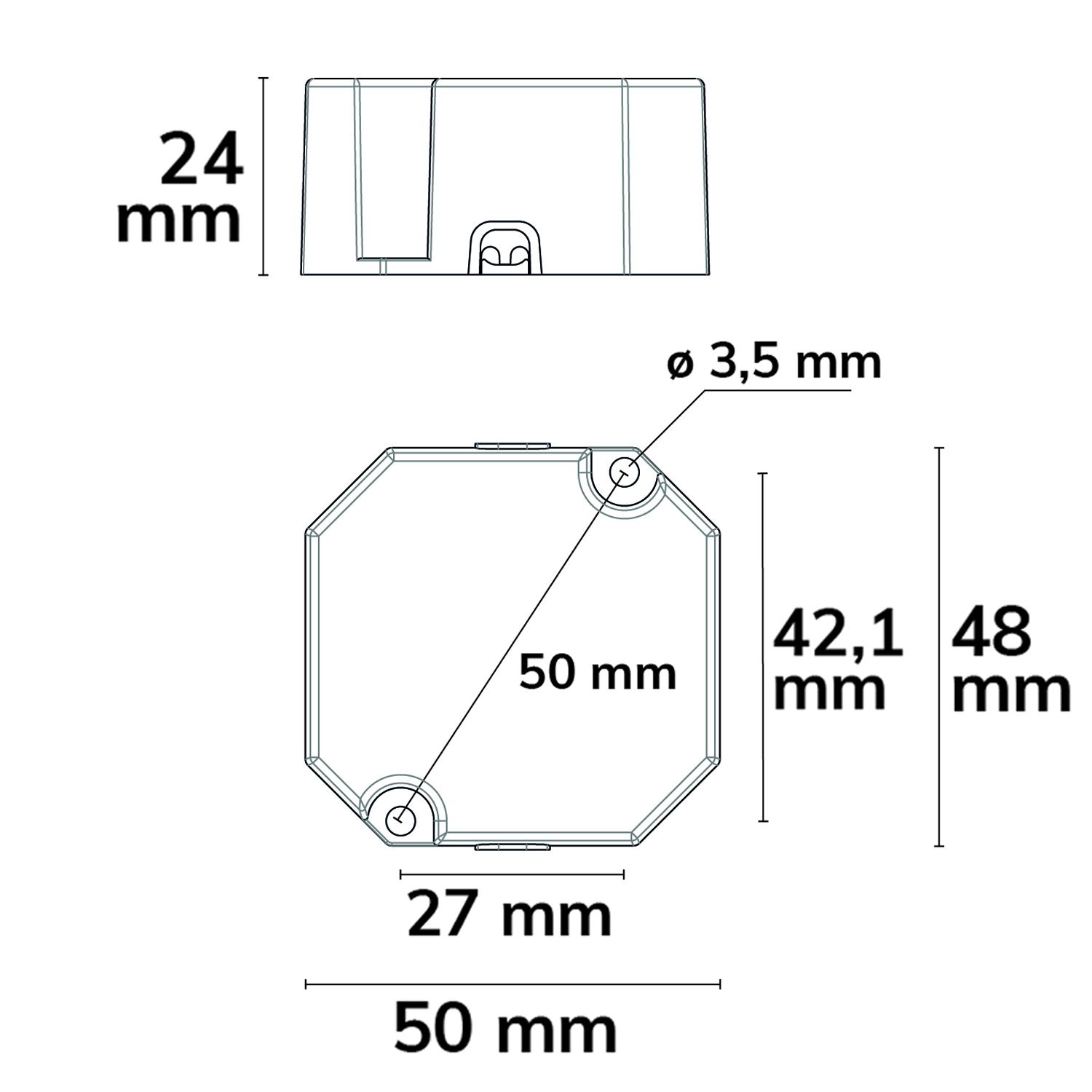 ISOLED LED Schalterdosen-PWM-Trafo 12V/DC, 0-12W, Tiefe 24mm, IP65, dimmbar, SELV - 2
