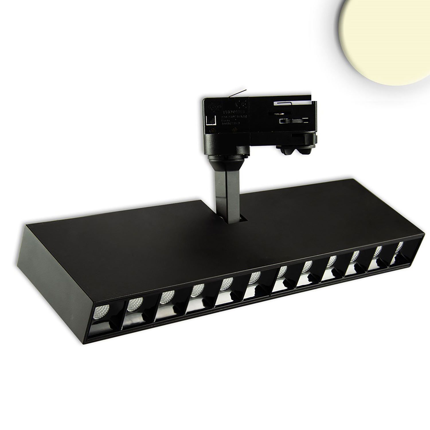 ISOLED 3-Phasen Raster-Schienenstrahler, 35W, 45°, schwarz matt, 3000K - 1