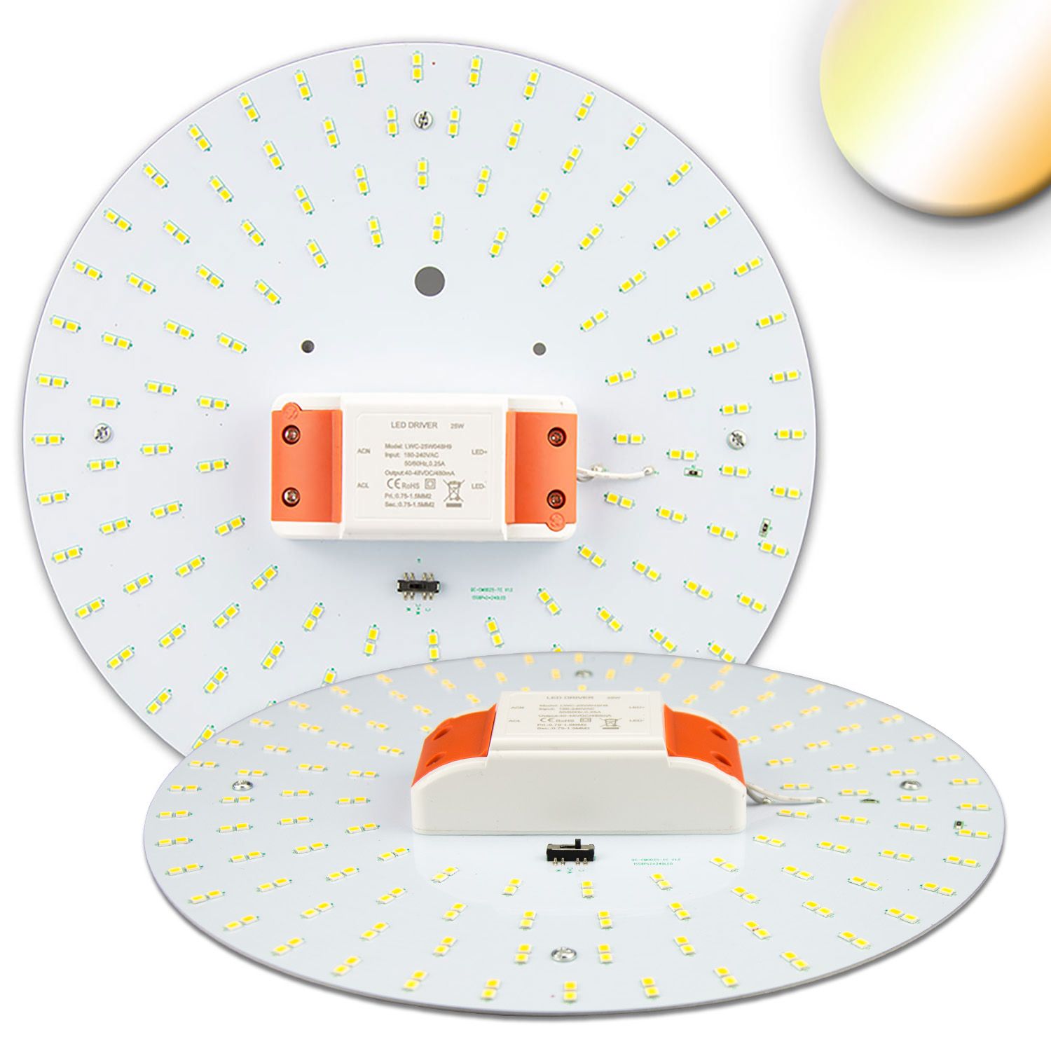 ISOLED LED Umrüstplatine ColorSwitch 2600|3100|4000K, 250mm, 25W, mit Magnet - 1