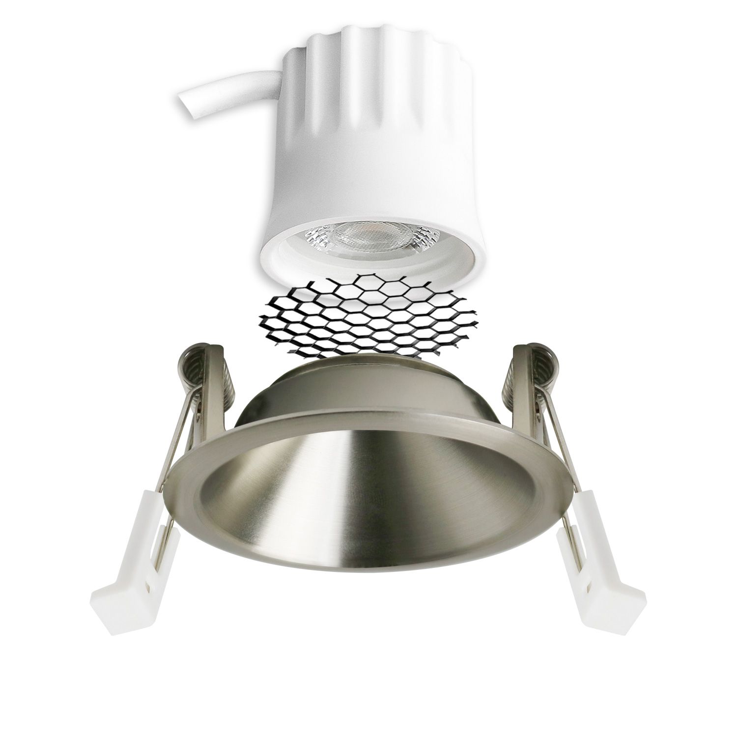 ISOLED LED Einbaustrahler BACK45, nickel geb., rund, 5W, CRI90, 2700K, rückversetzt, Honeycomb, dimmbar - 2