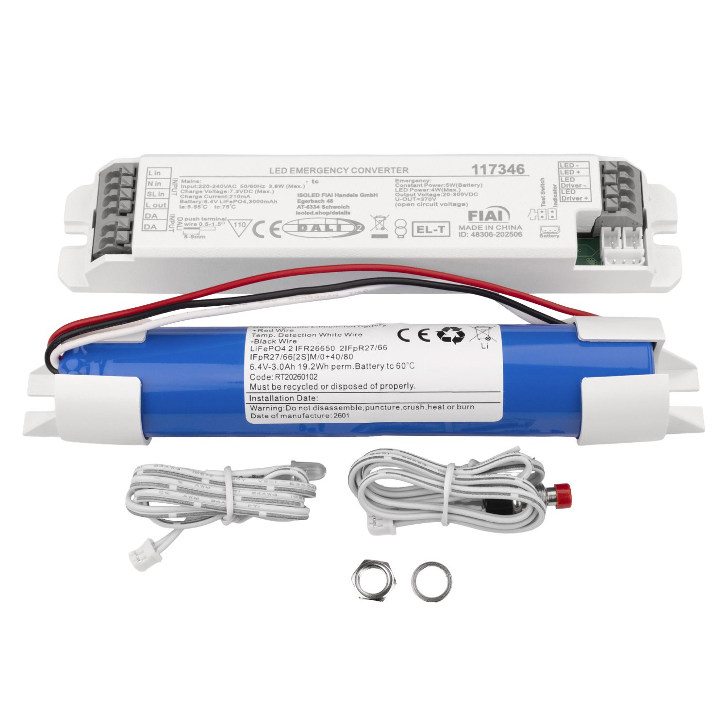 ISOLED Notstrom-Akkumodul LiFePO4 EL-T Selftest 3000mAh, 5W (20-300 V), DALI DT1 ISOLED Notstrom-Akkumodul LiFePO4 EL-T Selftest 3000mAh, 5W (20-300 V), DALI DT1 - 1