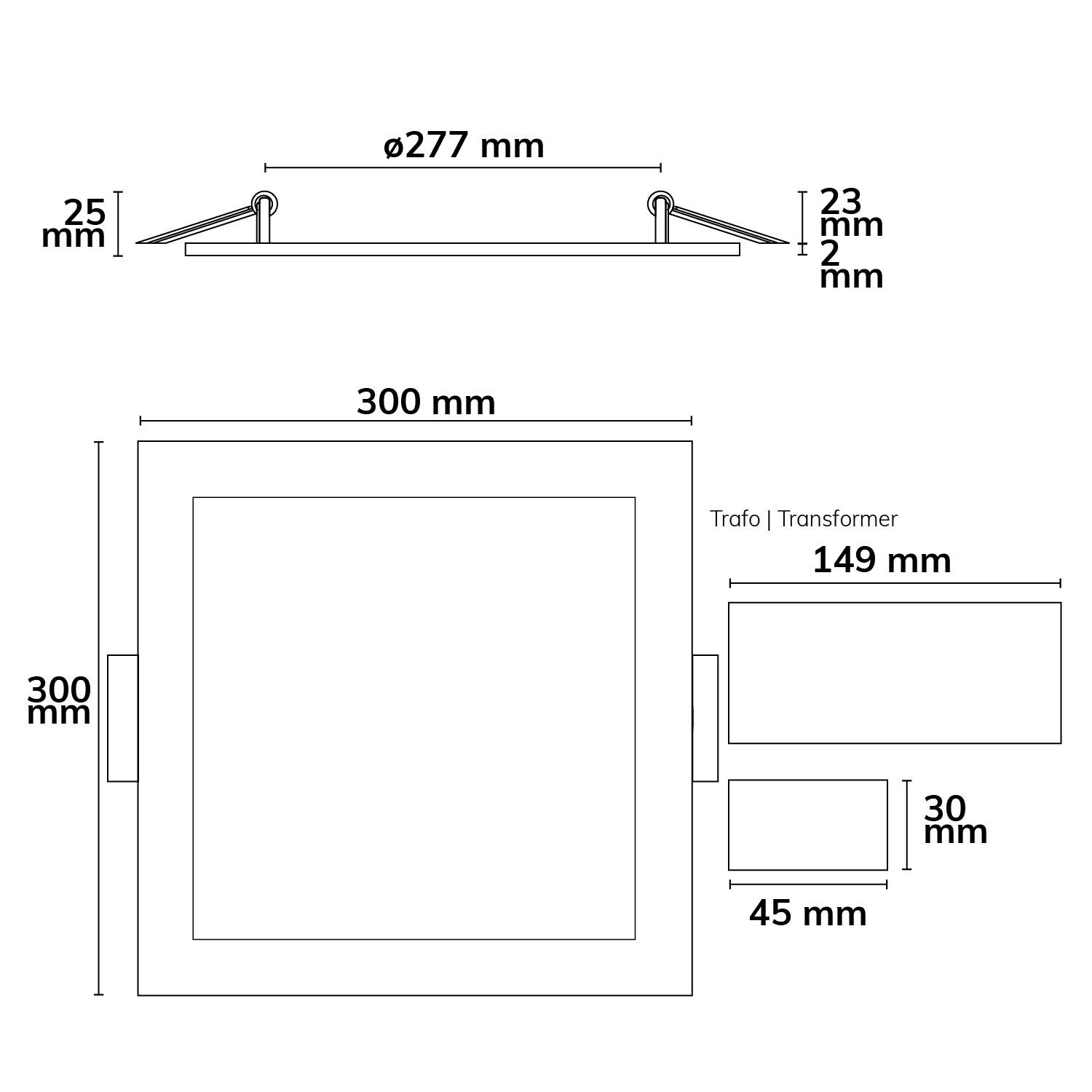 ISOLED LED Downlight, 24W, eckig ultraflach schwarz, 300x300mm, ColorSwitch 3000|3500|4000K, dimmbar - 4