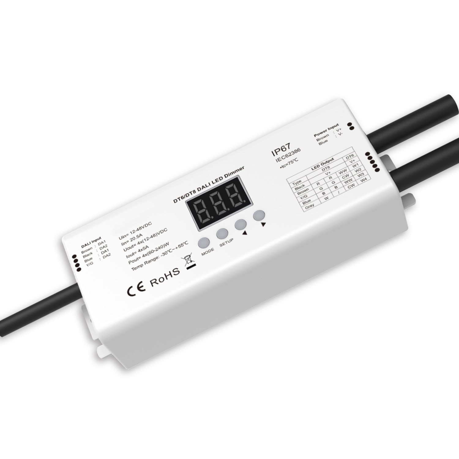 ISOLED DALI-2 DT6 4 Adressen / DT8 4-Kanal 1 Adresse Multi-PWM Dimmer, IP67, 12-24V 4x5A, 36-48V 4x3A - 1
