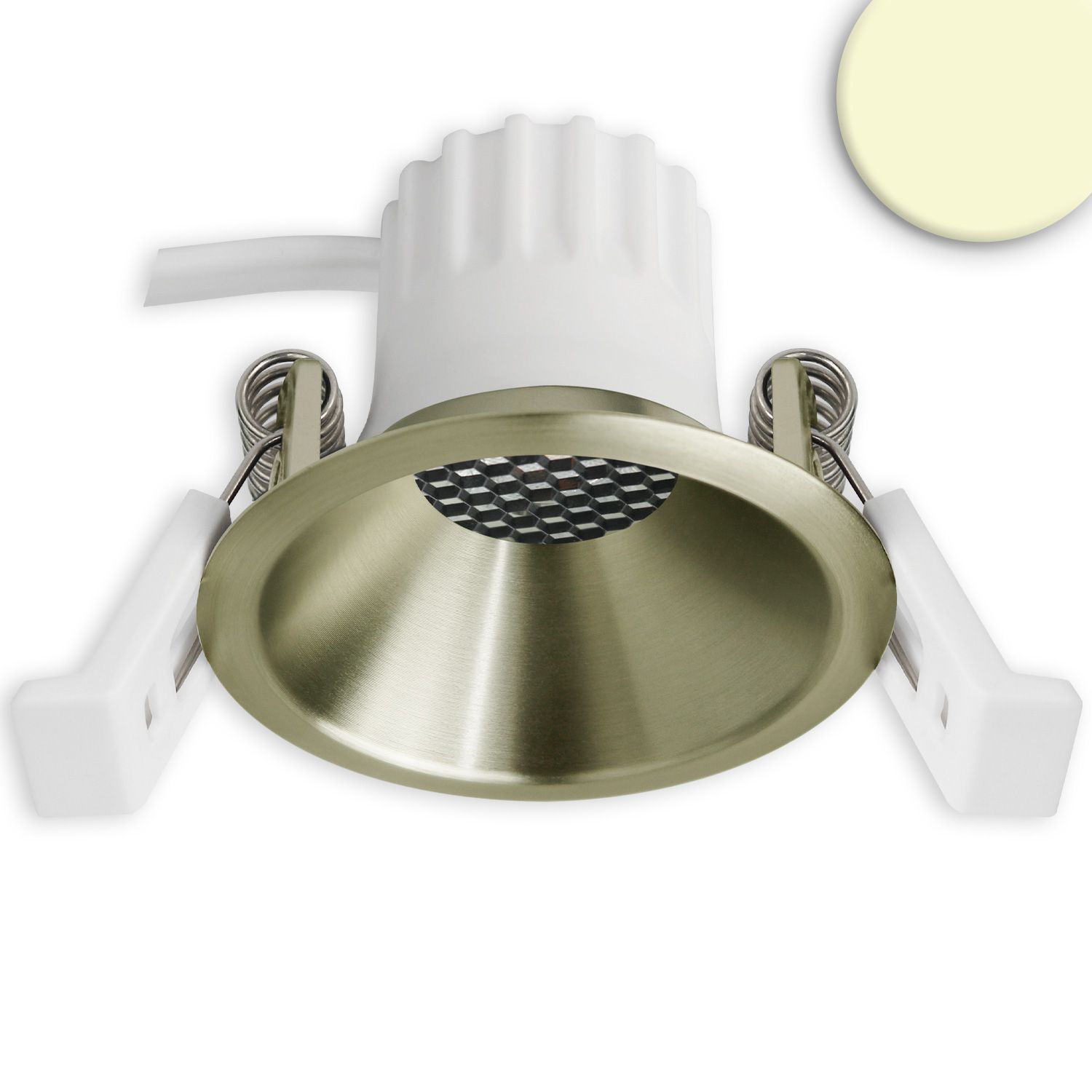 ISOLED LED Einbaustrahler BACK45, messing geb., rund, 5W, CRI90, 3000K, rückversetzt, Honeycomb, dimmbar - 1