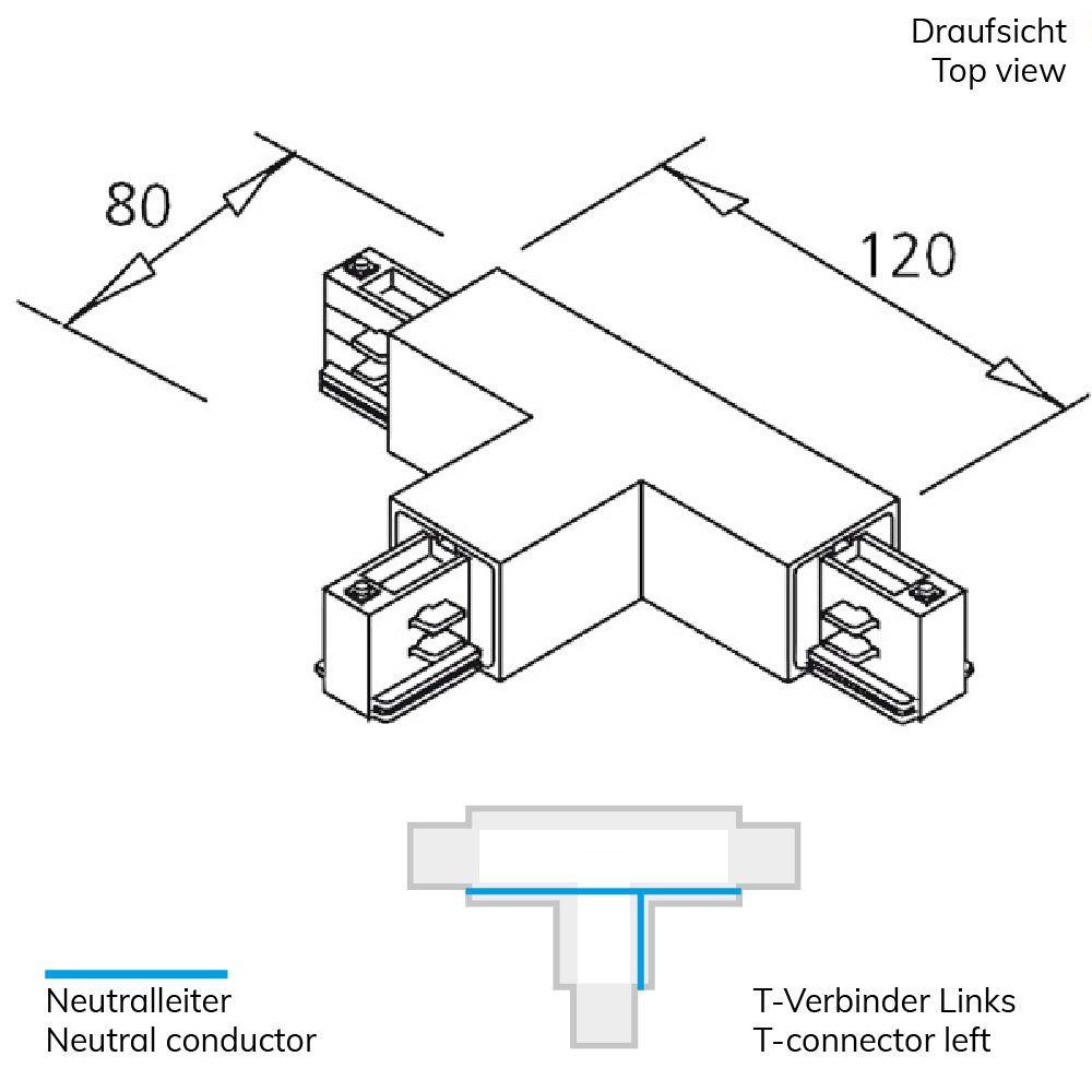 ISOLED 3-Phasen Classic T-Verbinder N-Leiter links, Schutzleiter rechts, weiß - 2
