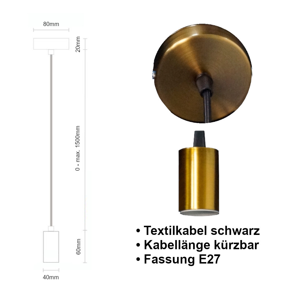 Emilum Schnurpendel mit Textilkabel, E27 Sockel Bronze - Produktbild 2