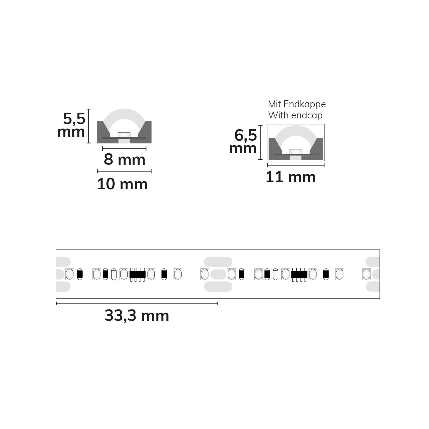 ISOLED LED FW1903S SPI Flextube, 24V, 10W, IP66, 3000K, 5m Rolle, 180LED/m, 6LED/IC - 3