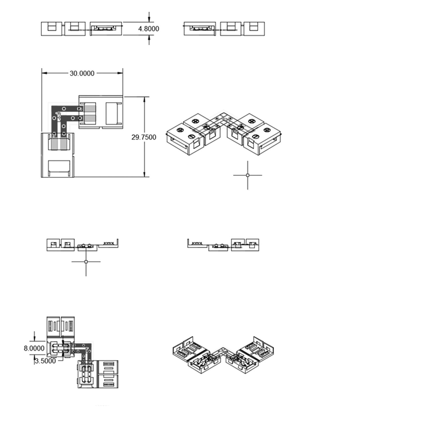 ISOLED Clip-Eck-Verbinder (max. 5A) C1-28 für 2-pol. IP20 Flexstripes mit Breite 8mm, Pitch >12mm - 2