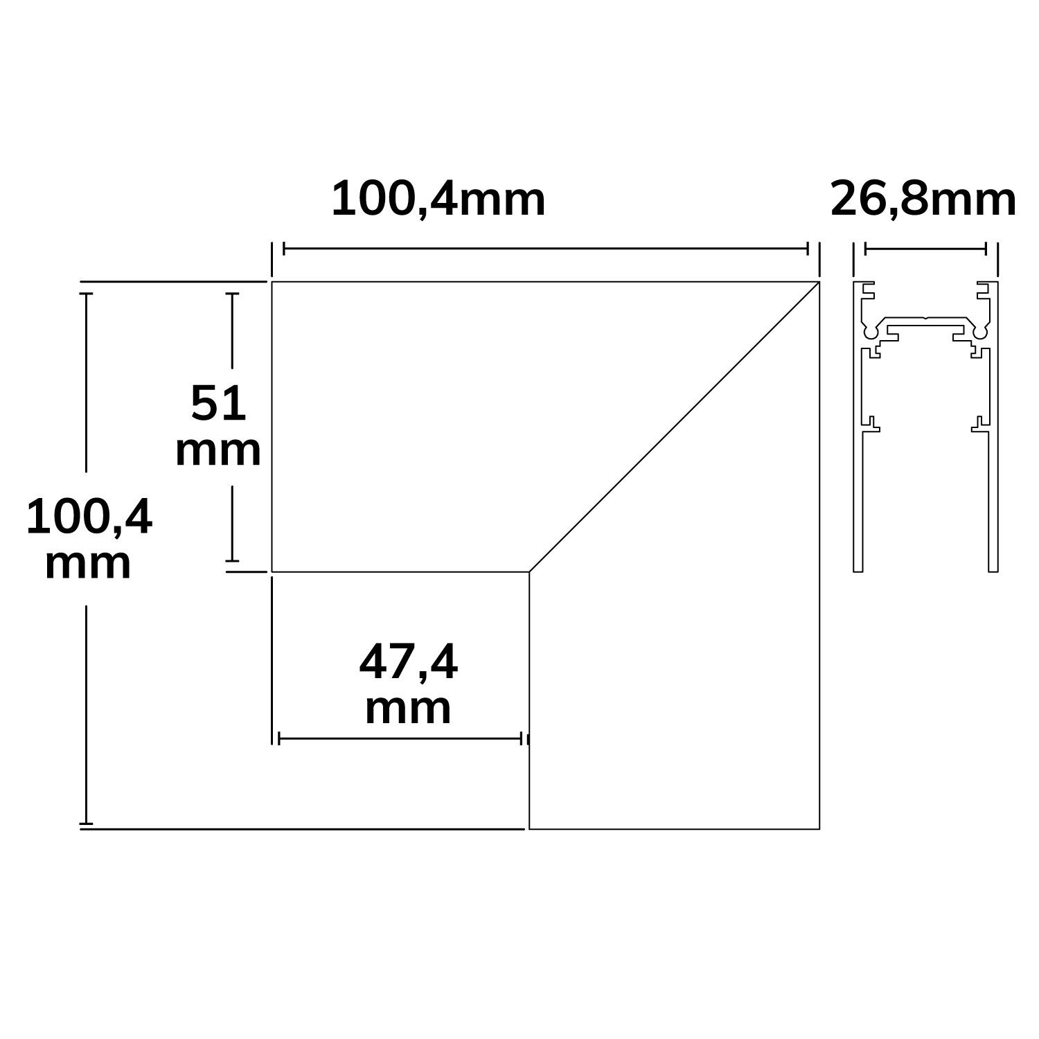ISOLED Track48 Eckschiene 90° vertikal für Aufbauschiene, weiß, nicht stromführend - 2