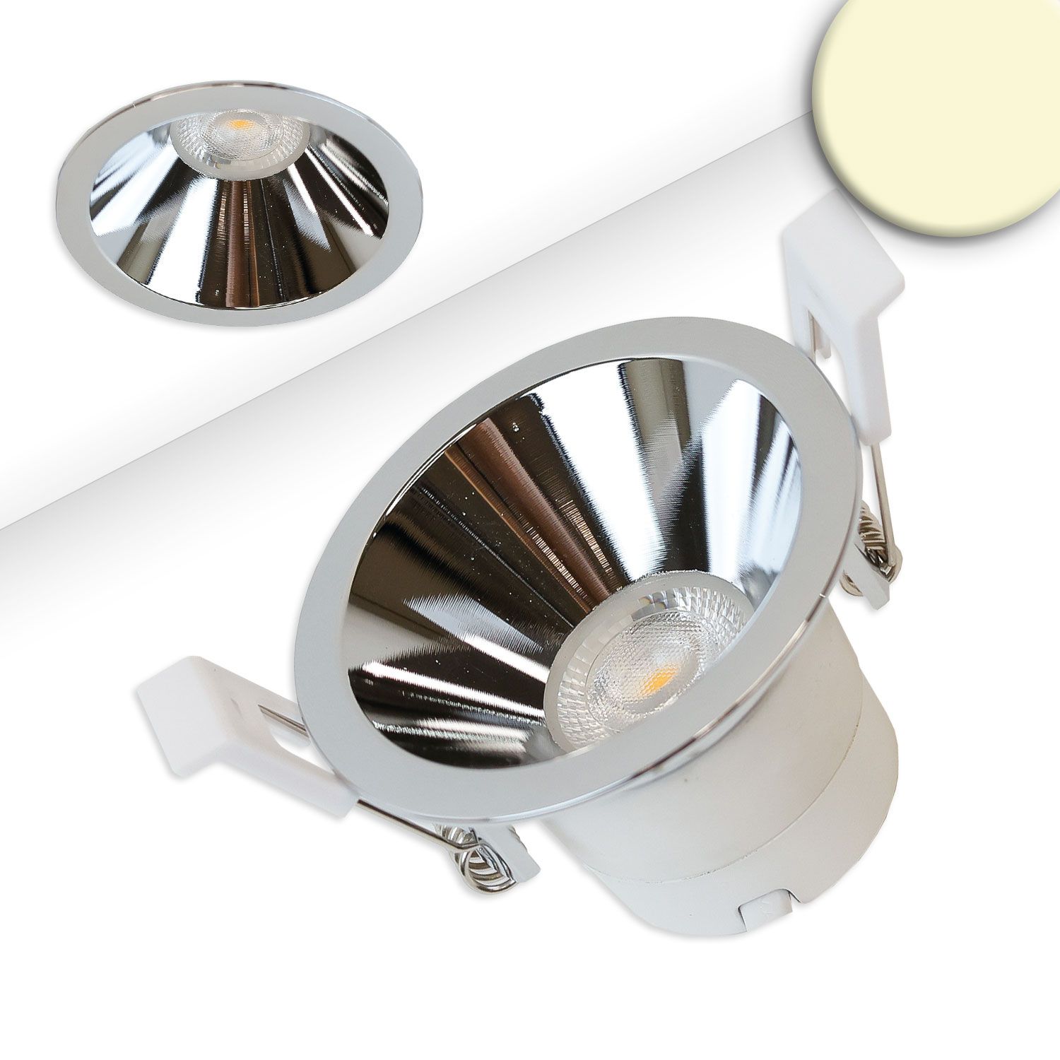 ISOLED LED Einbaustrahler BACK60, alu glänzend, rund, 5W, CRI90, 3000K, rückversetzt, UGR