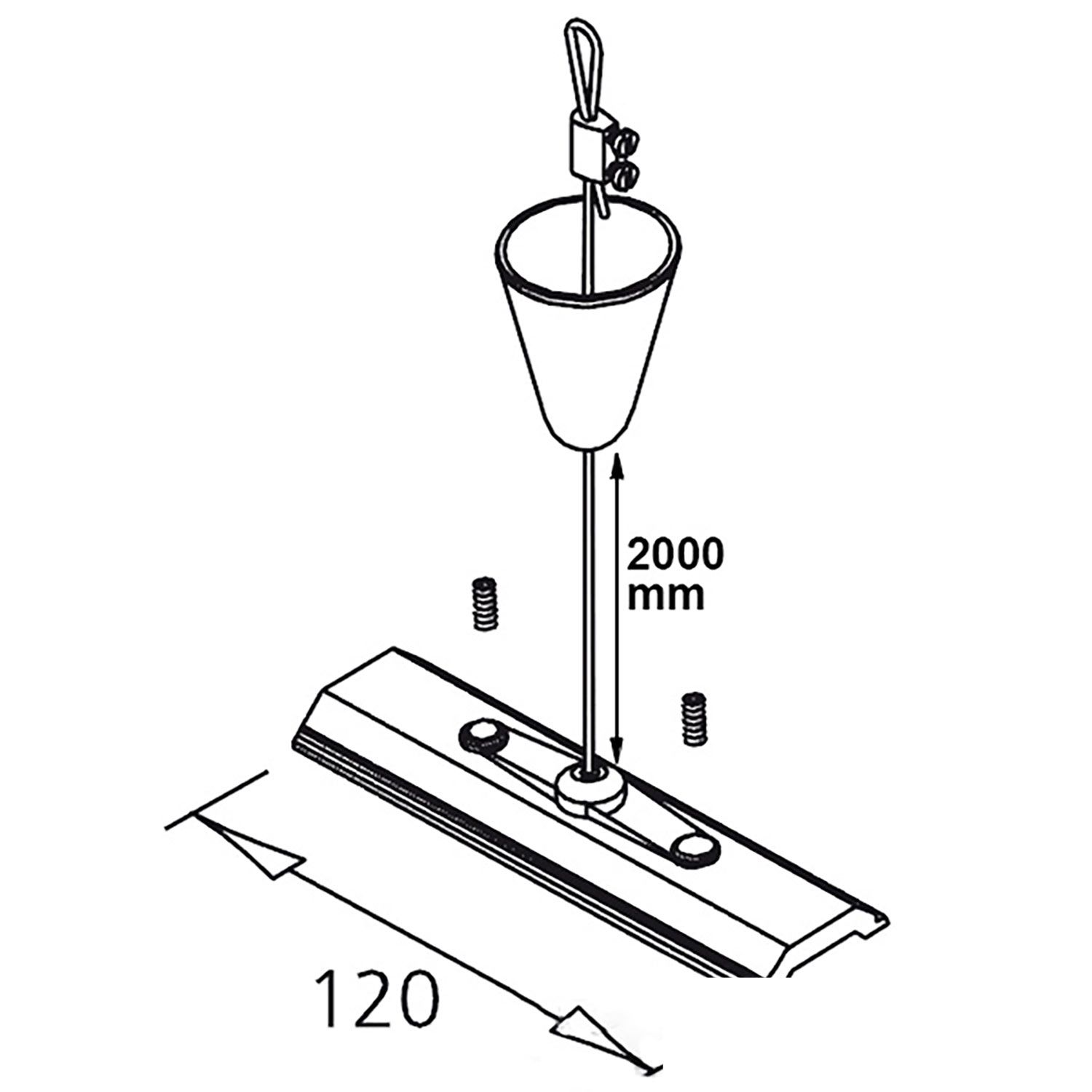 ISOLED Seilabhängung (1 Stk) für 3-Phasen Stromschiene Classic mit Montageplatte, Baldachin + Stahlseil 2m - 2
