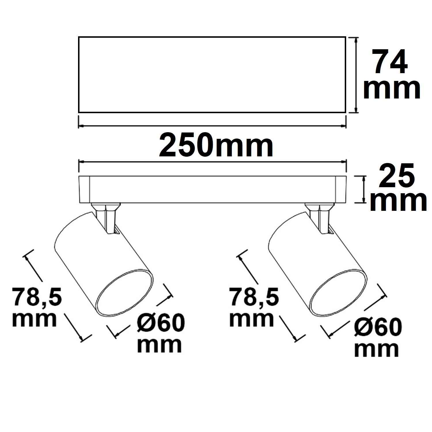 ISOLED Wand-/Deckenleuchte GU10 Dual, IP20, schwarz, exkl. Leuchtmittel - 2
