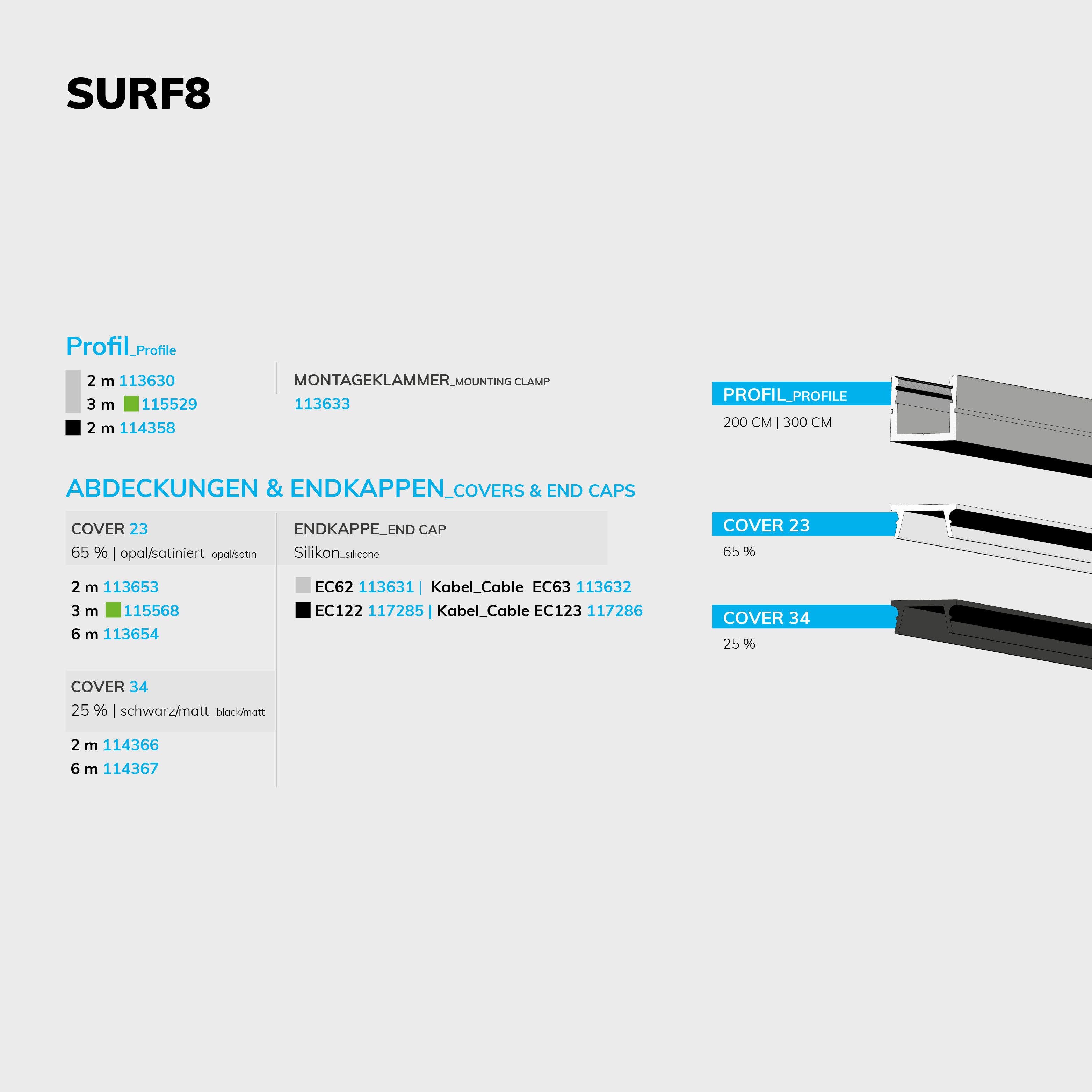 ISOLED LED Aufbauprofil SURF8 Aluminium schwarz RAL 9005, 200cm - 4