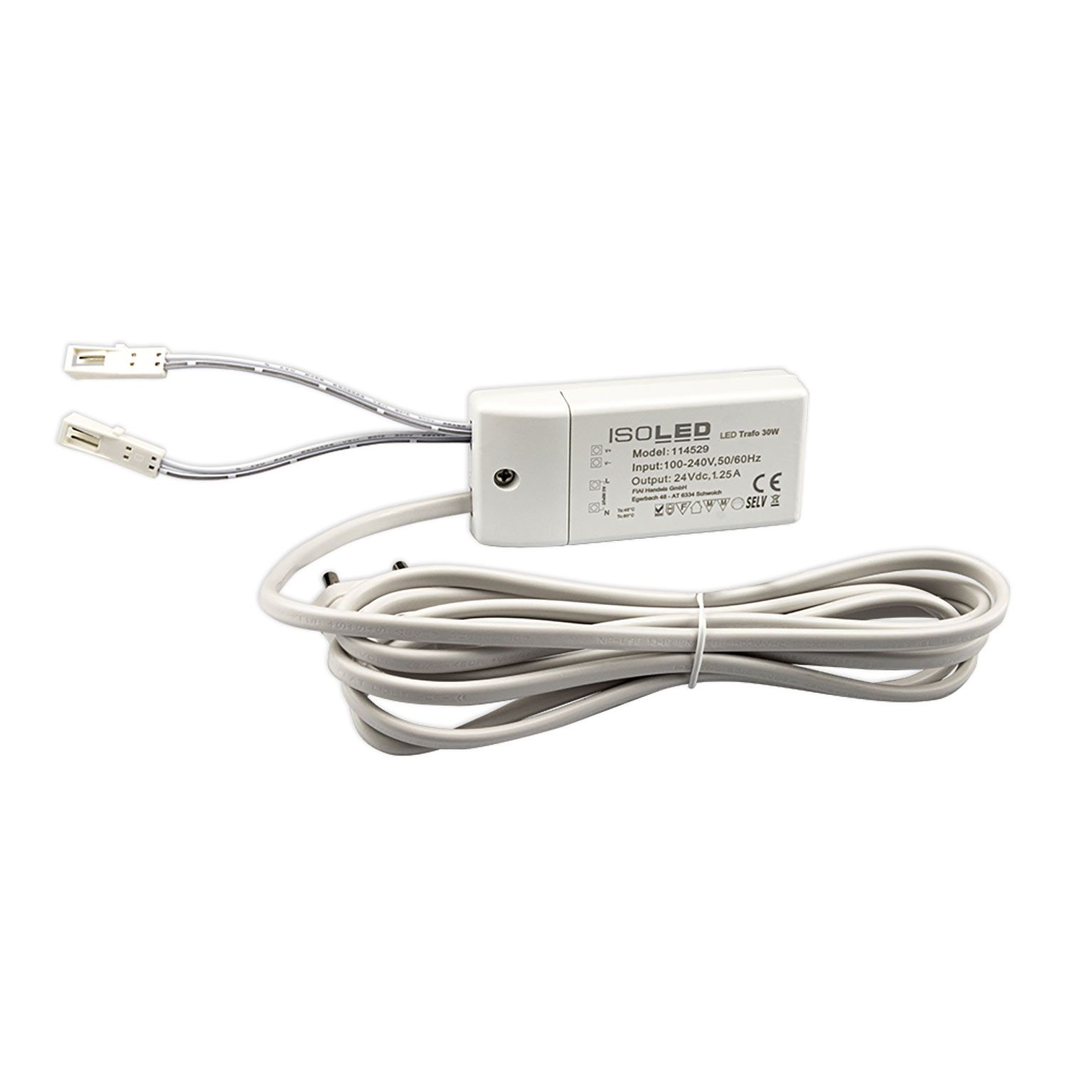 ISOLED LED Trafo MiniAMP 24V/DC, 0-30W, 200cm Kabel mit Flachstecker, sekundär 2 female Buchsen - 2