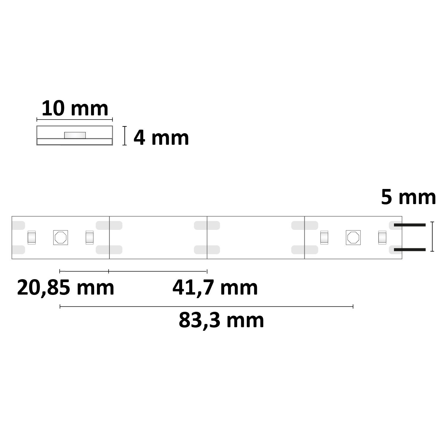 ISOLED LED UV-C MiniAMP Flexband 270nm, 12V DC, 3W, IP54, 58cm, weiß, eins. Kabel + maleAMP, 12 LED/m - 3