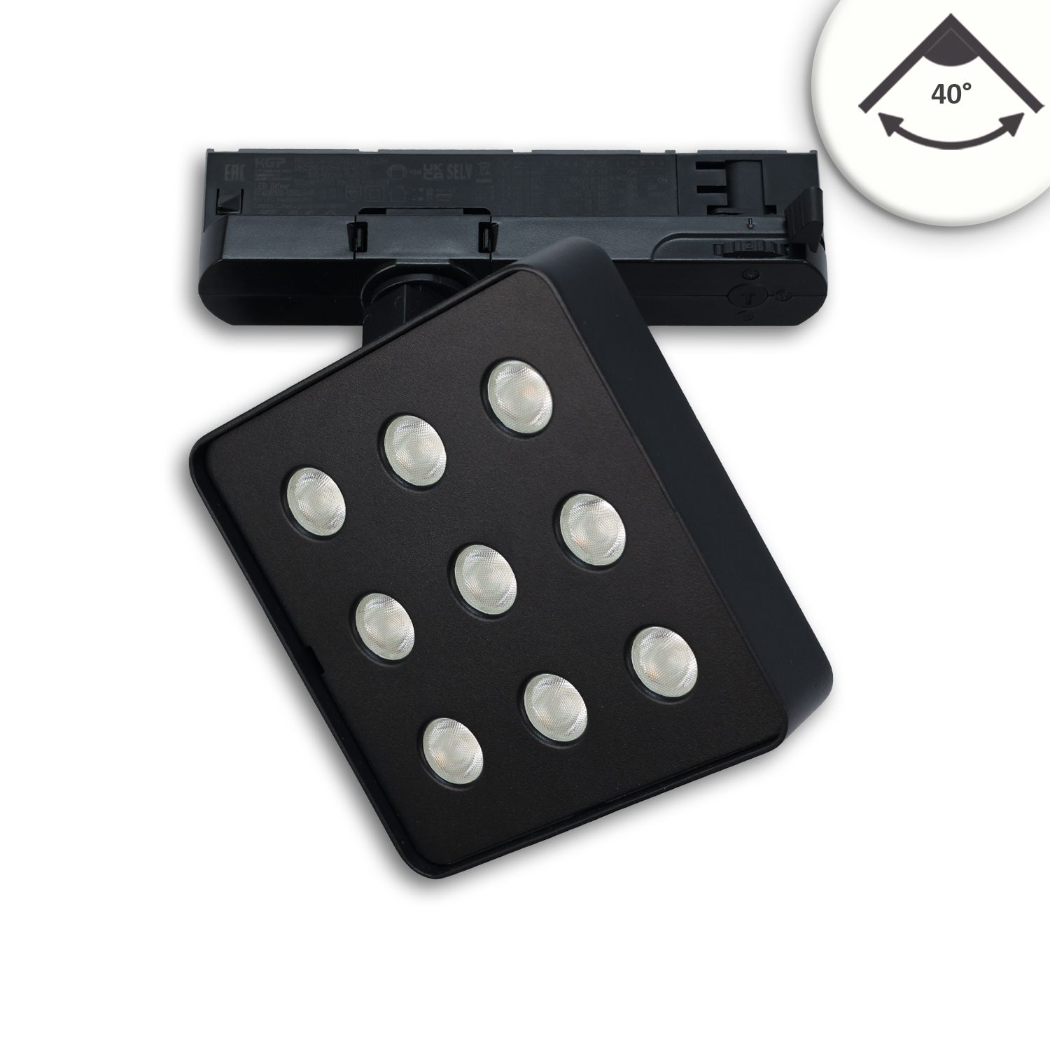 ISOLED 3-Phasen Schienenstrahler MATRIX, 20W, 40°, schwarz, 4000K, UGR