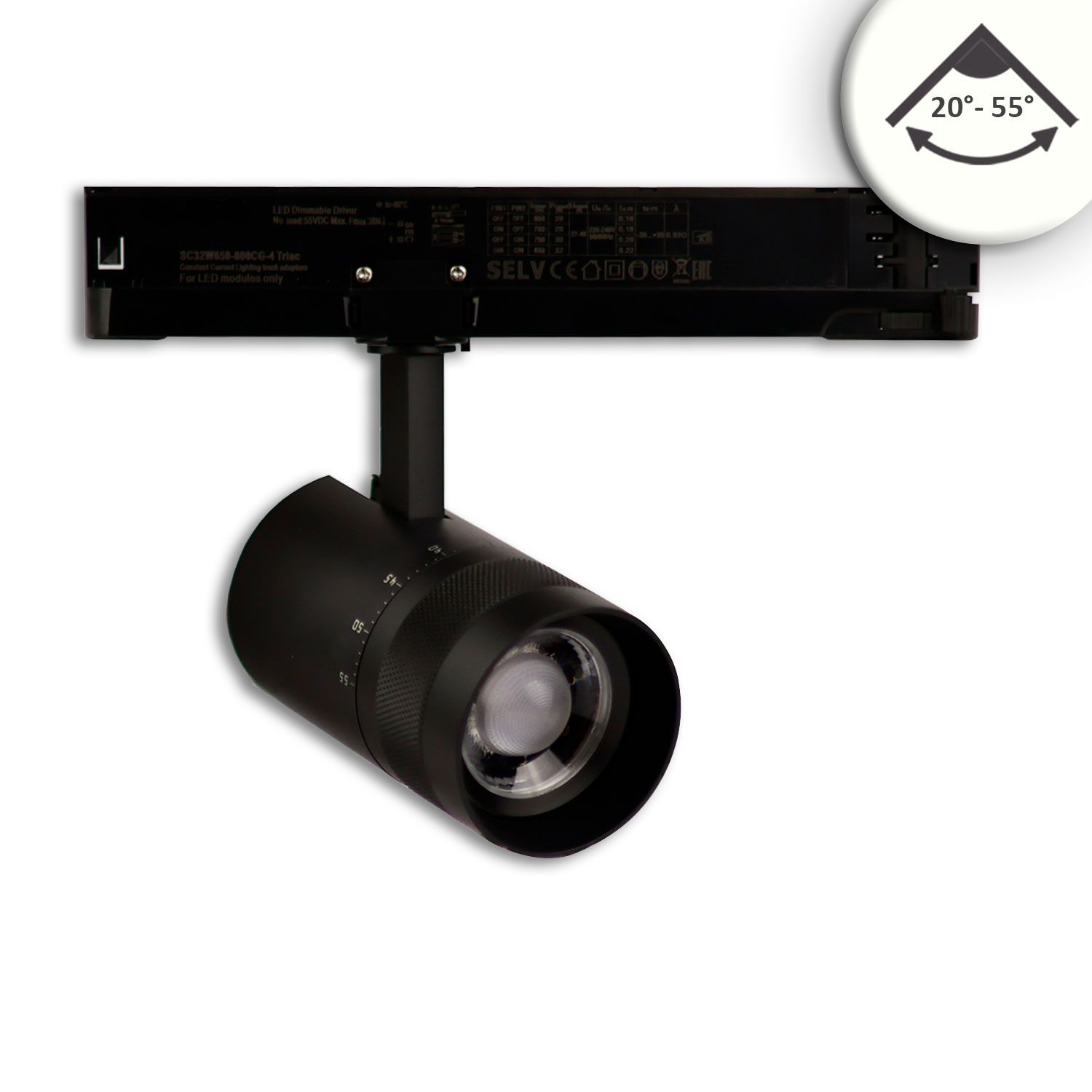 ISOLED 3-Phasen Schienenstrahler fokussierbar, 12W, 20°-55°, schwarz matt, 4000K, DALI dimmbar ISOLED 3-Phasen Schienenstrahler fokussierbar, 12W, 20°-55°, schwarz matt, 4000K, DALI dimmbar - 1