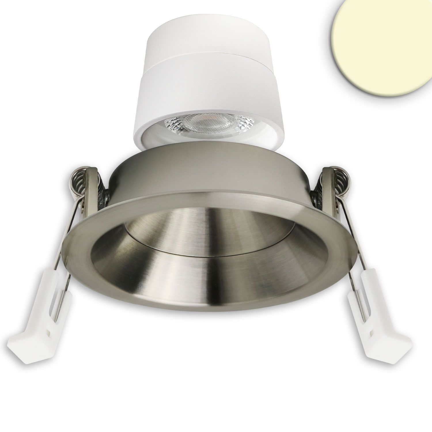 ISOLED LED Einbaustr. Back68, nickel geb., rund, 5W, CRI90, 2700K, schwenkbar, rückvers., UGR