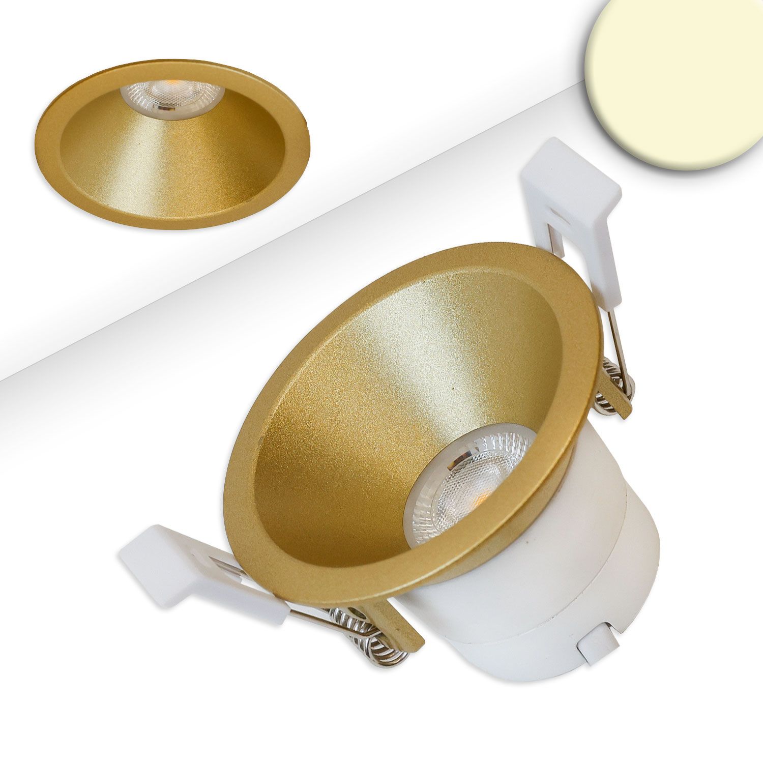 ISOLED LED Einbaustrahler BACK60, gold, rund, 5W, CRI90, 2700K, rückversetzt, UGR