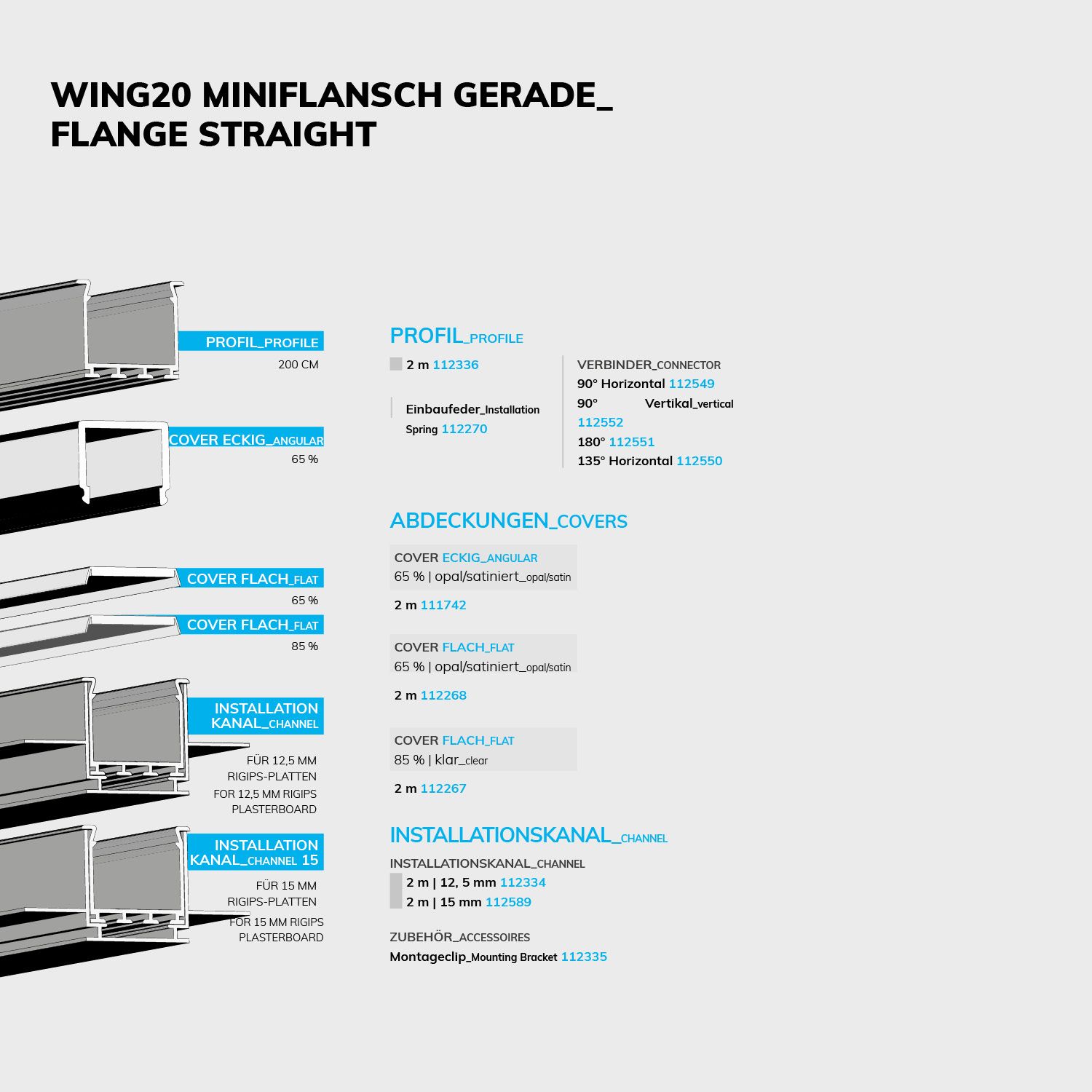 ISOLED LED Einbauprofil WING20 Miniflansch gerade, eloxiert L: 200cm - 5