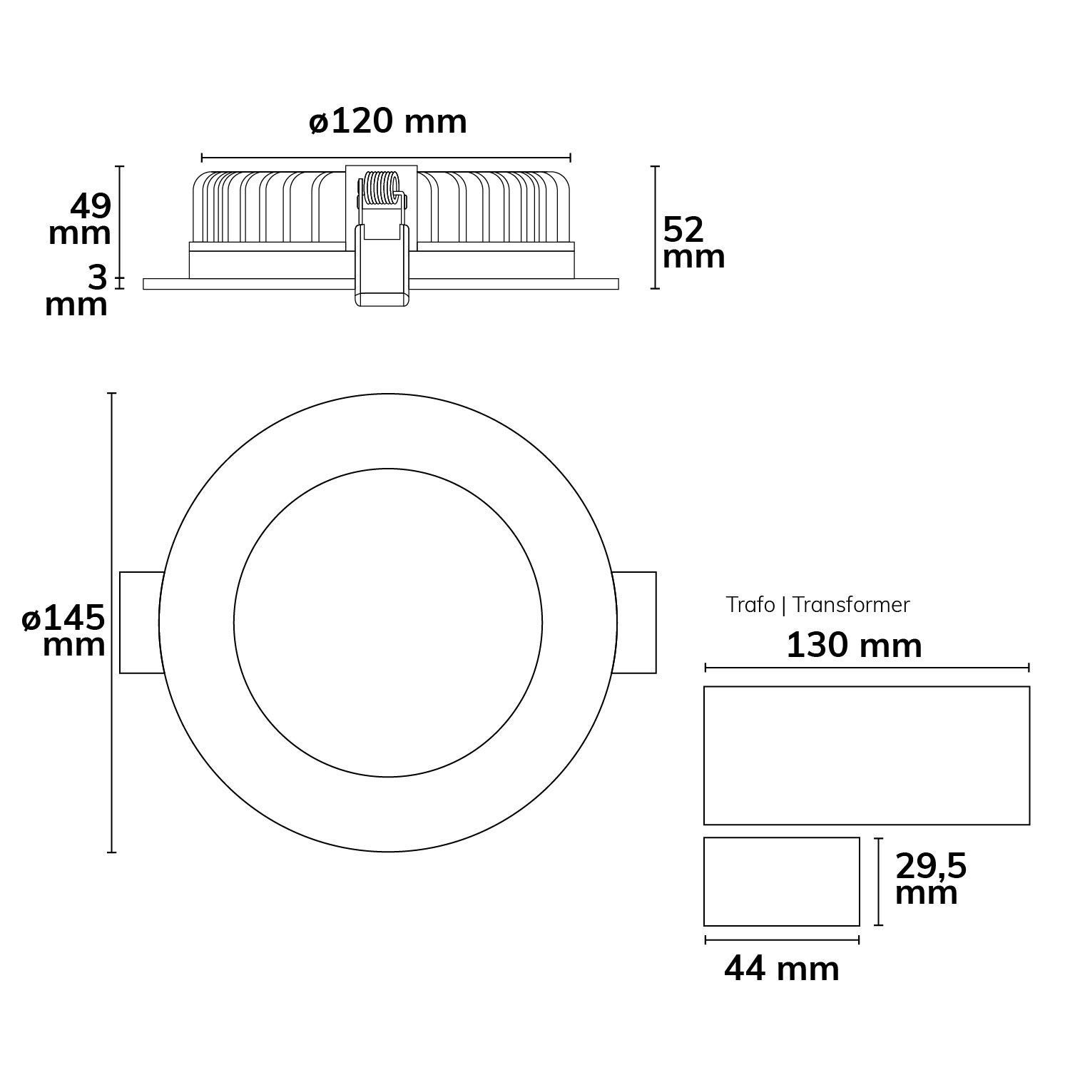 ISOLED LED Downlight blendungsreduziert, 18W, rund, DN145, CRI90, Switch 3000|3500|4000K, dimmbar - 3