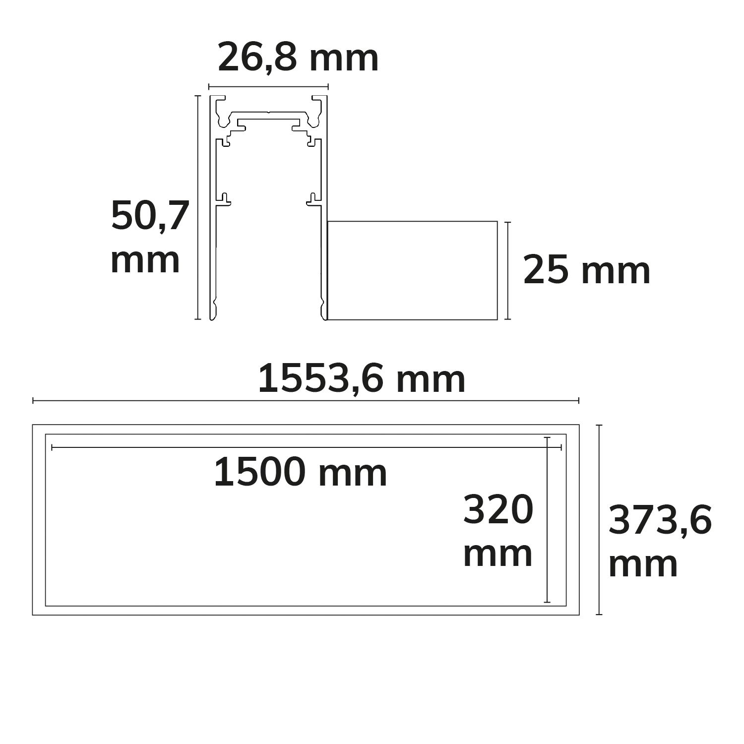 ISOLED Track48 Leuchtenrahmen H50, Innenformat 320x1500mm, schwarz, exkl. Trafo, exkl. Montageclip/Seilabh. - 3