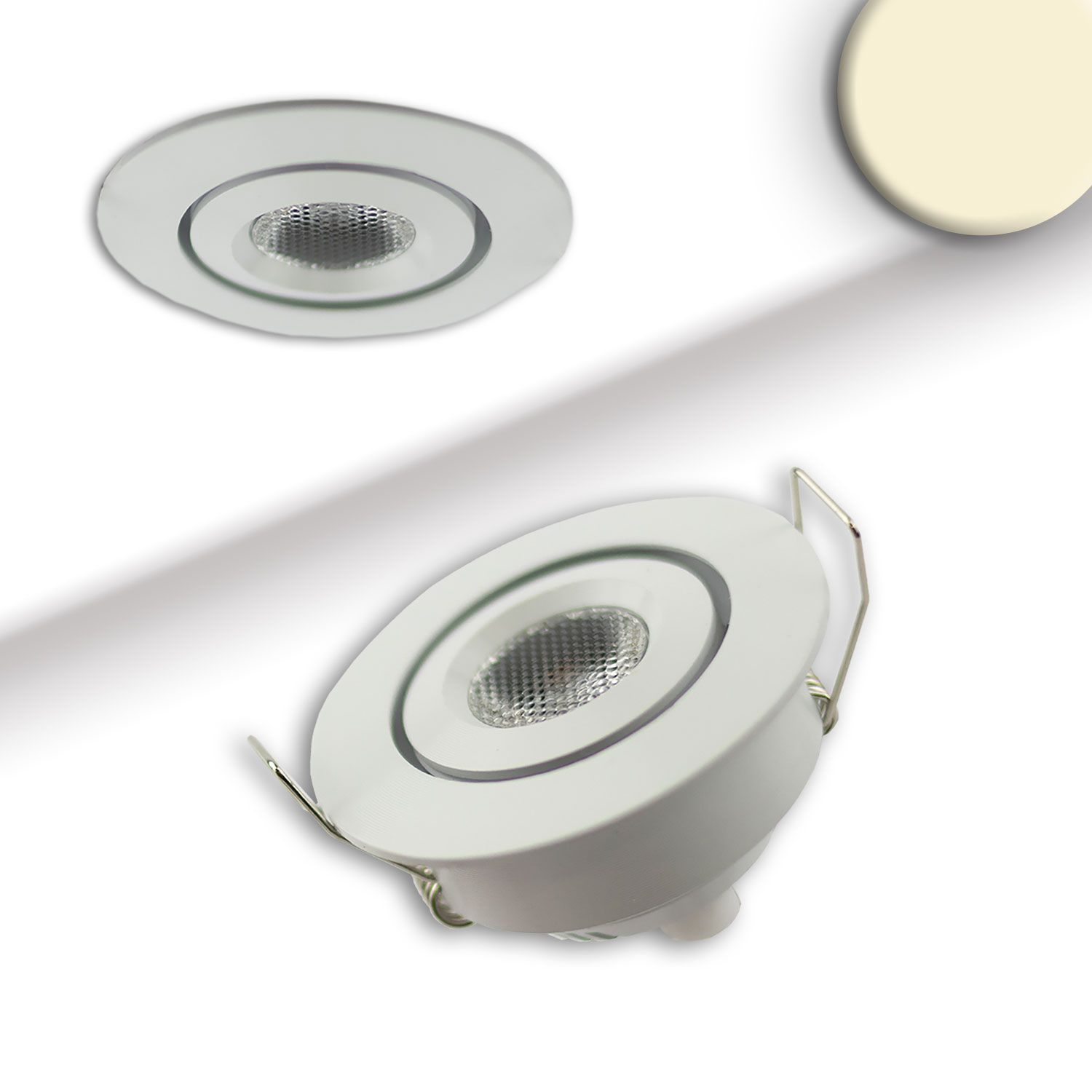 ISOLED LED Einbauleuchte MiniAMP weiß, 3W, 12V DC, warmweiß, dimmbar, 100cm Kabel - 1