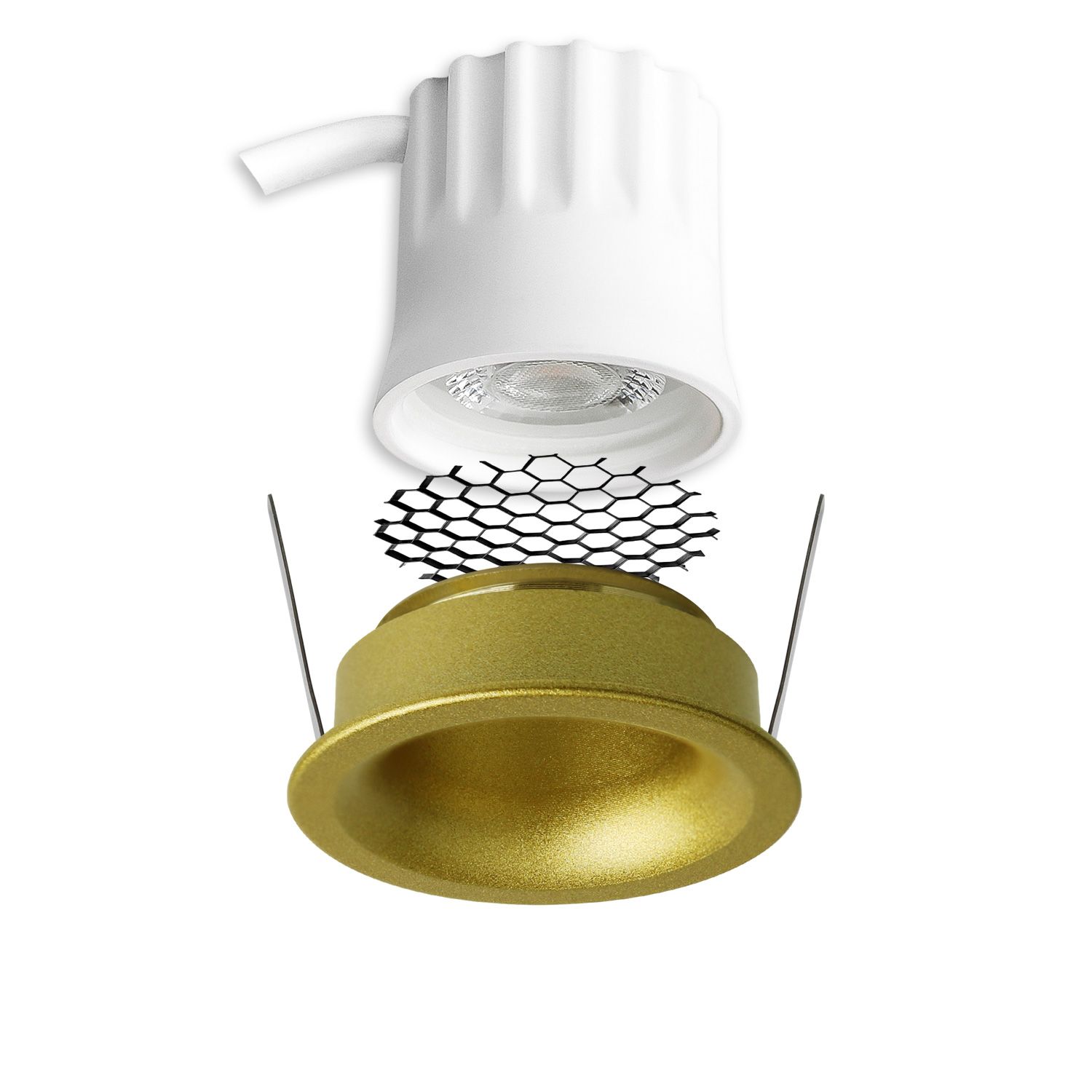 ISOLED LED Einbaustrahler BACK32, gold, rund, 5W, CRI90, 2700K, rückversetzt, Honeycomb, dimmbar - 2
