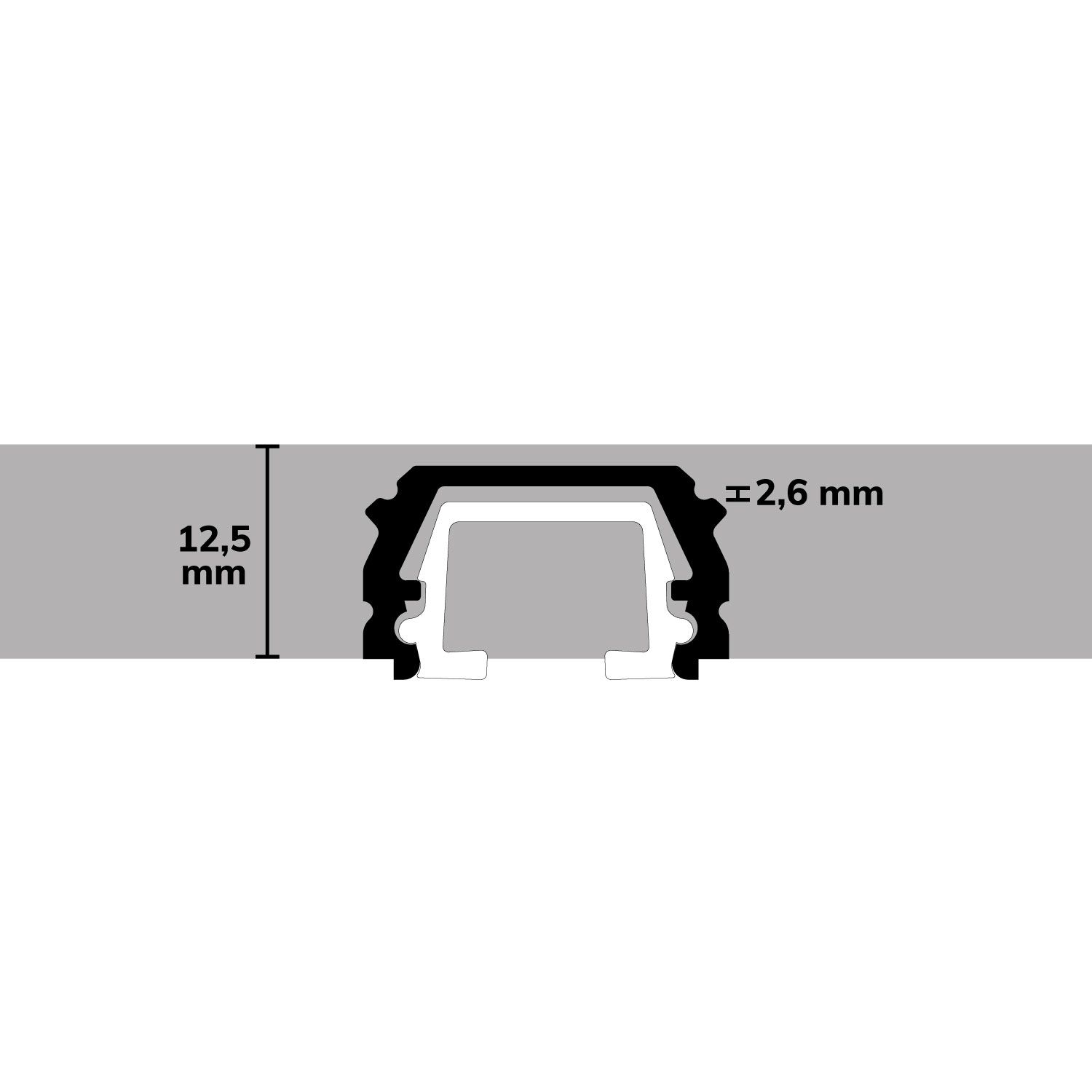ISOLED Gardinen-Inlay schwarz, Innenformat B=9.7 H=6.5mm Schlitz 6mm, 100cm - 6