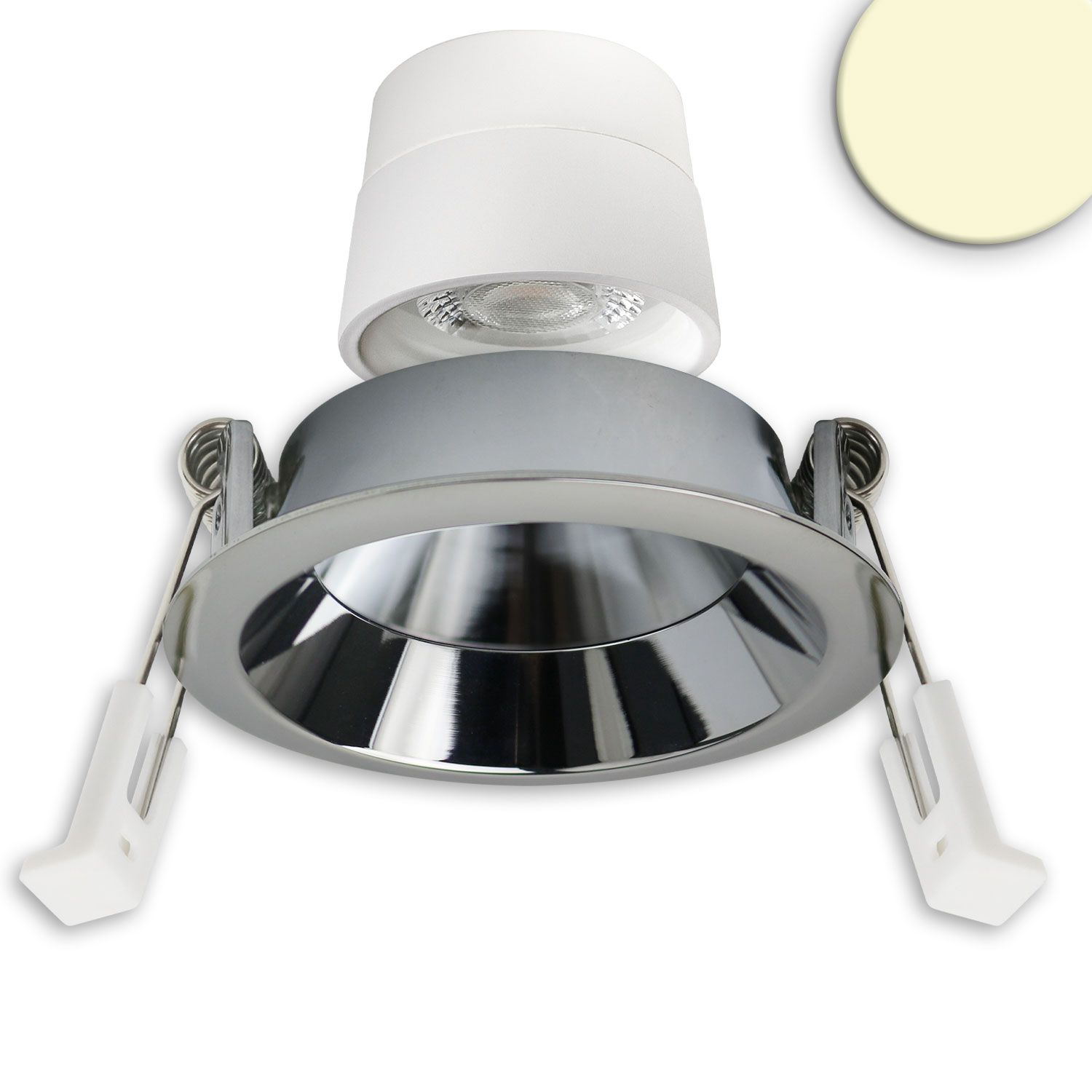 ISOLED LED Einbaustr. Back68, alu glänzend, rund, 5W, CRI90, 3000K, schwenkbar, rückvers., UGR