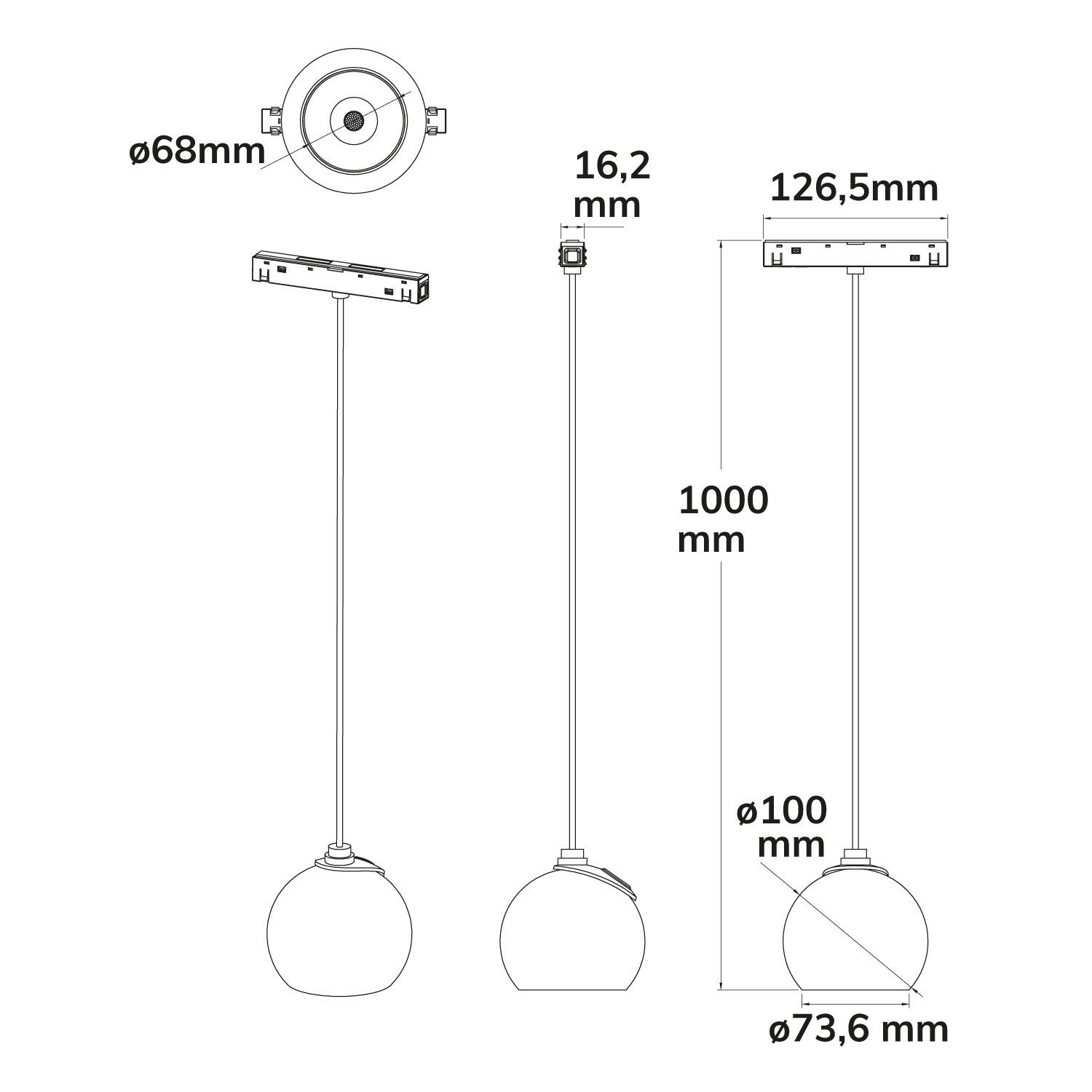 ISOLED Track48 Hängeleuchte Ball Fokus schwarz, 12W, 60°, 48V DC, 3000K, CRI90 - 4