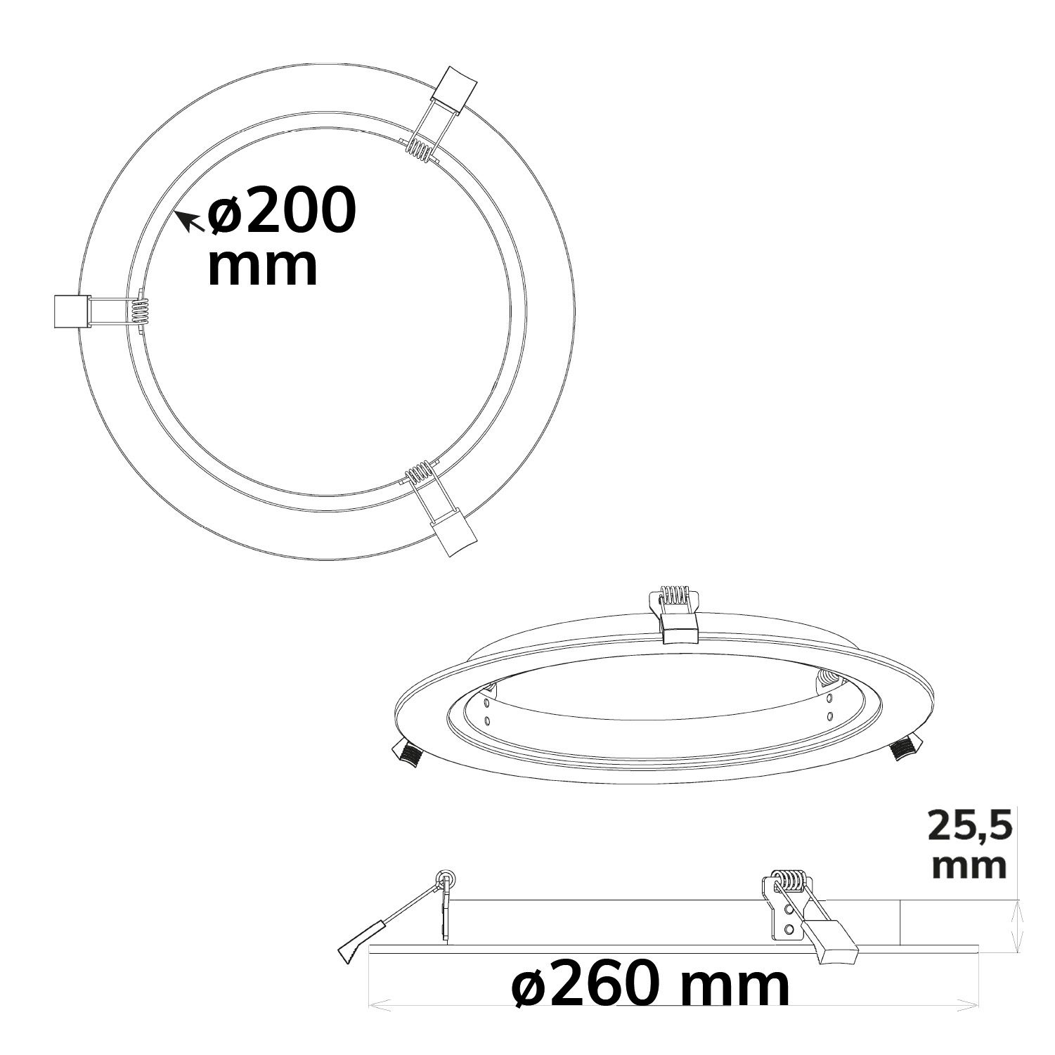 ISOLED Loch Adapterplatte für Downlights, ohne Federn, weiß, ID 200mm - AD 260mm - 5