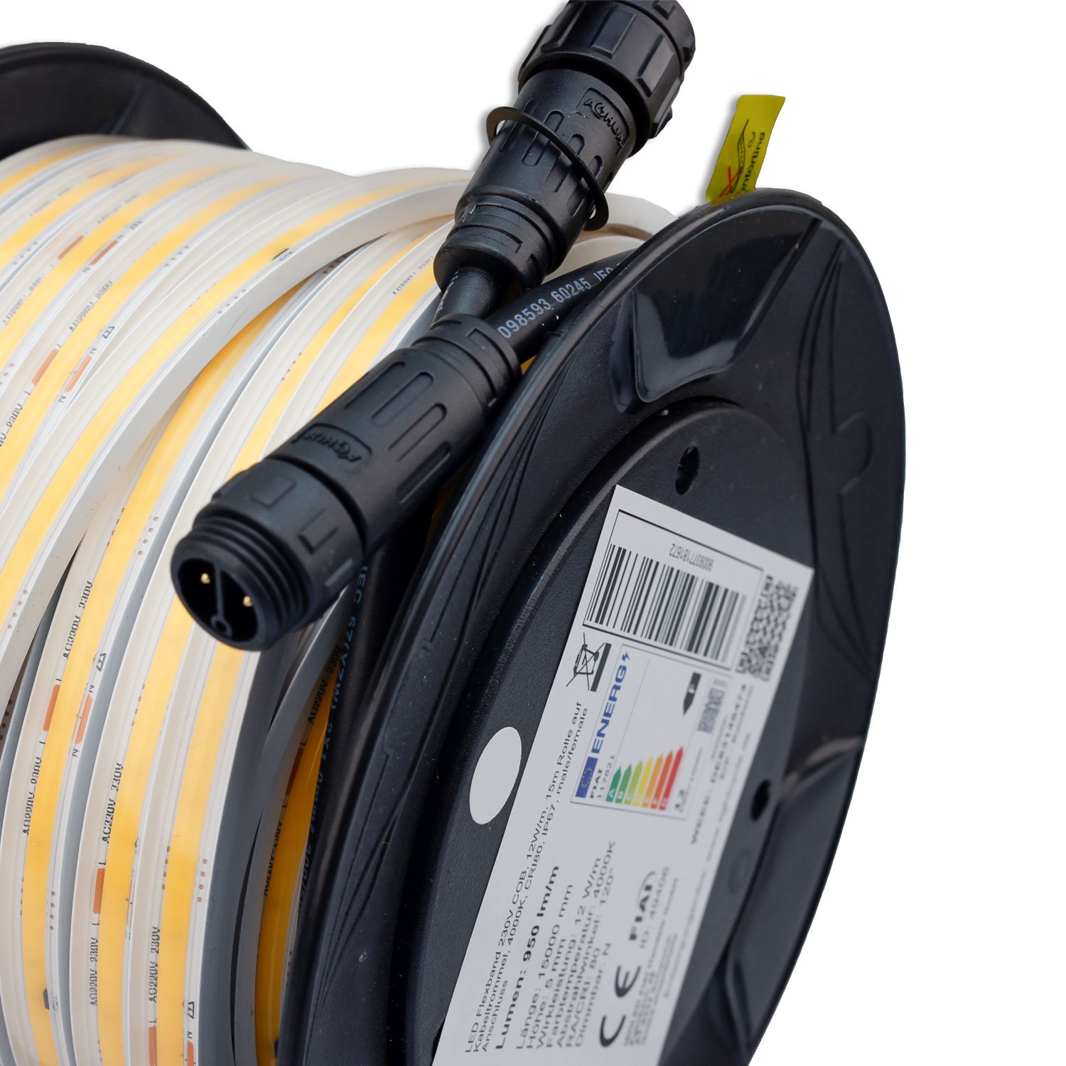 ISOLED LED Flexband 230V COB, 12W/m, 15m Rolle auf Kabeltrommel, 3000K, CRI80, IP67, male/female Anschluss - 5