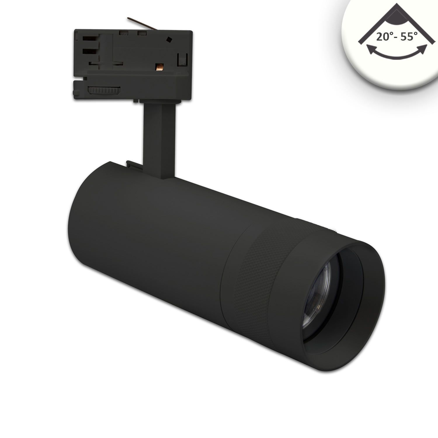 ISOLED 3-Phasen Schienenstrahler fokussierbar, 24W, 20°-55°, schwarz matt, 4000K ISOLED 3-Phasen Schienenstrahler fokussierbar, 24W, 20°-55°, schwarz matt, 4000K - 1