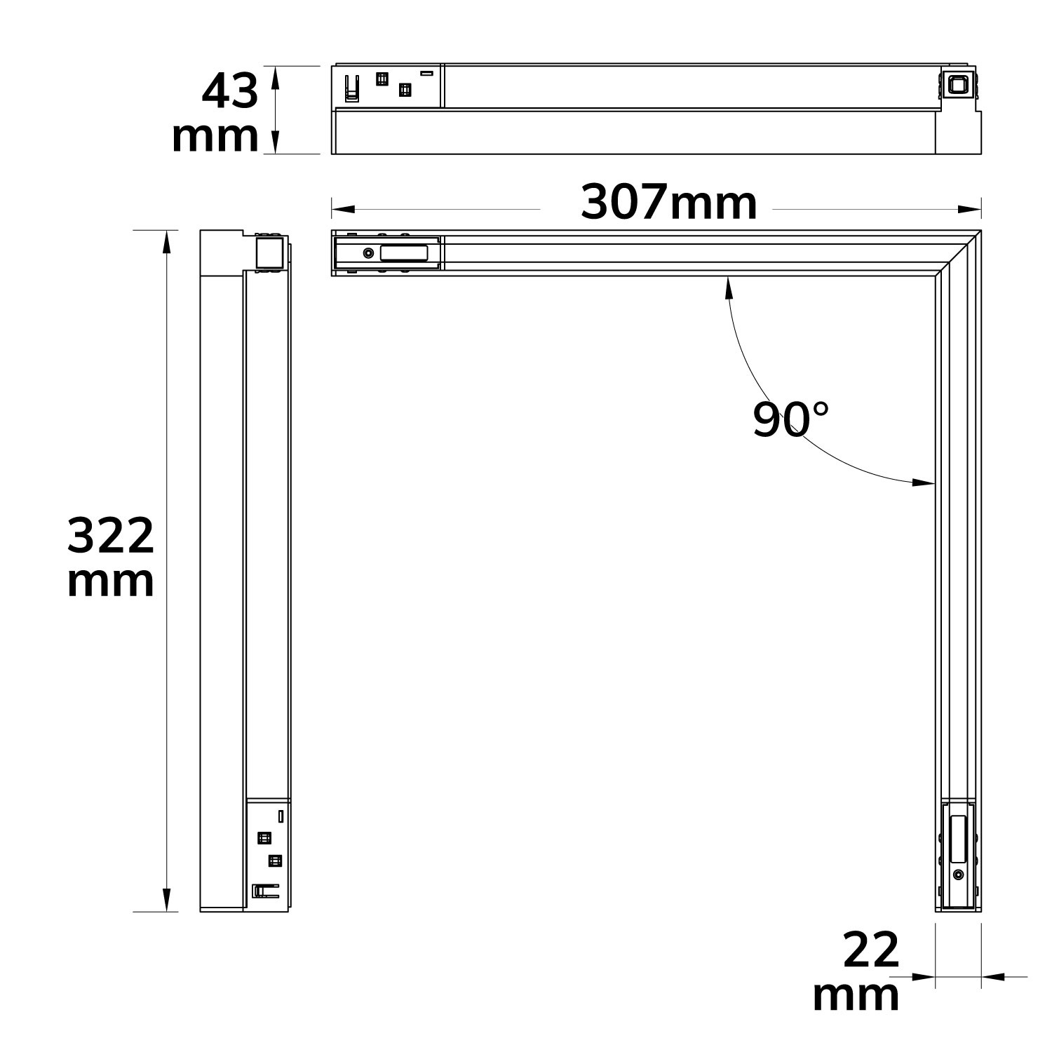 ISOLED Track48 Eckleuchte horizontal weiß, 20W, 120°, 48V DC, 3000K, CRI90, prismatisch, Line+ DALI dimmbar - 4