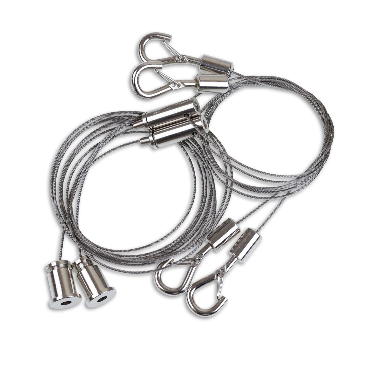 ISOLED Y-Seilabhängung (2 Stk) mit Karabiner, Klappösen und Rutschklemme inkl. Stahlseil 1,5m ISOLED Y-Seilabhängung (2 Stk) mit Karabiner, Klappösen und Rutschklemme inkl. Stahlseil 1,5m - 1