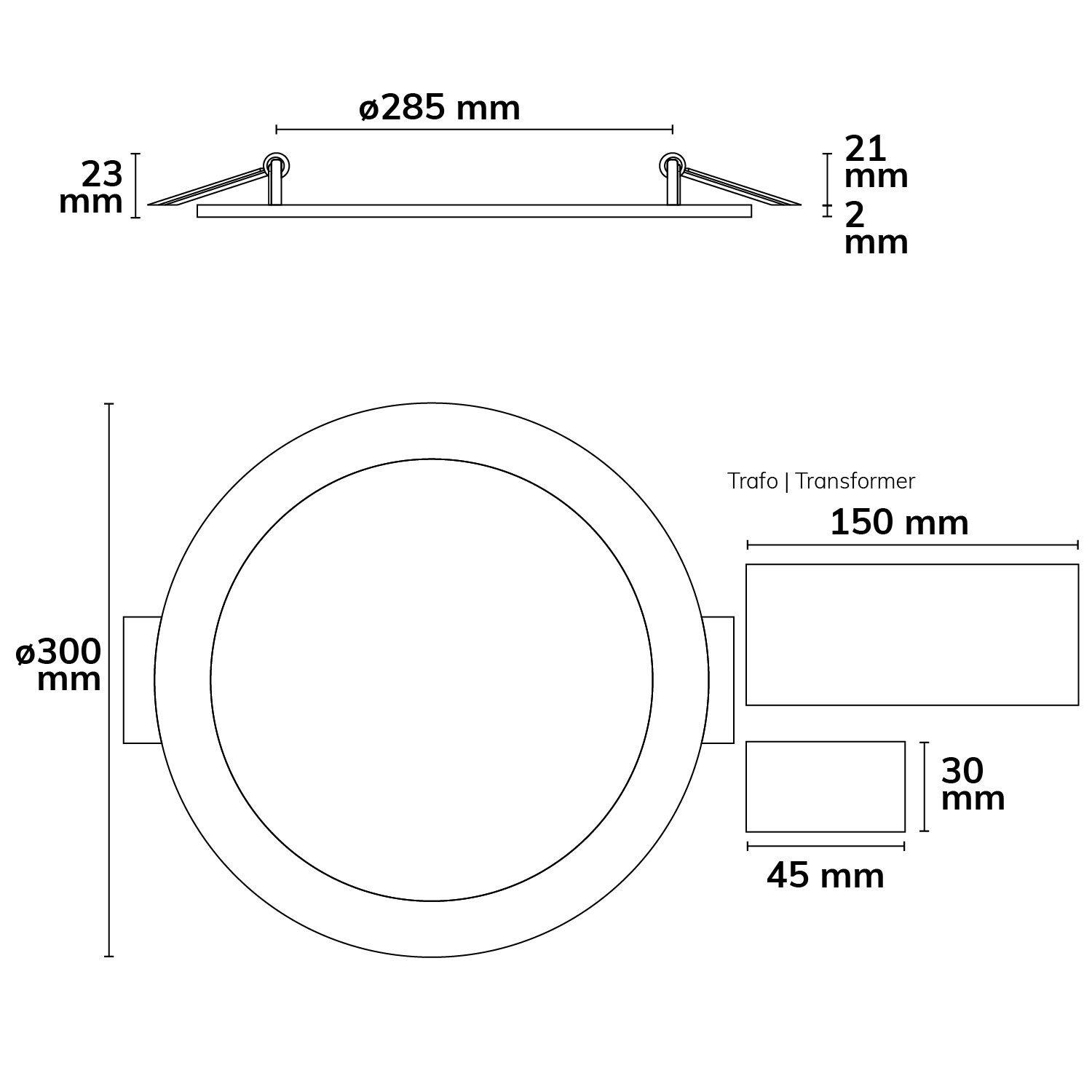 ISOLED LED Downlight, 24W, rund ultraflach schwarz, 300mm, ColorSwitch 3000|3500|4000K, dimmbar - 3