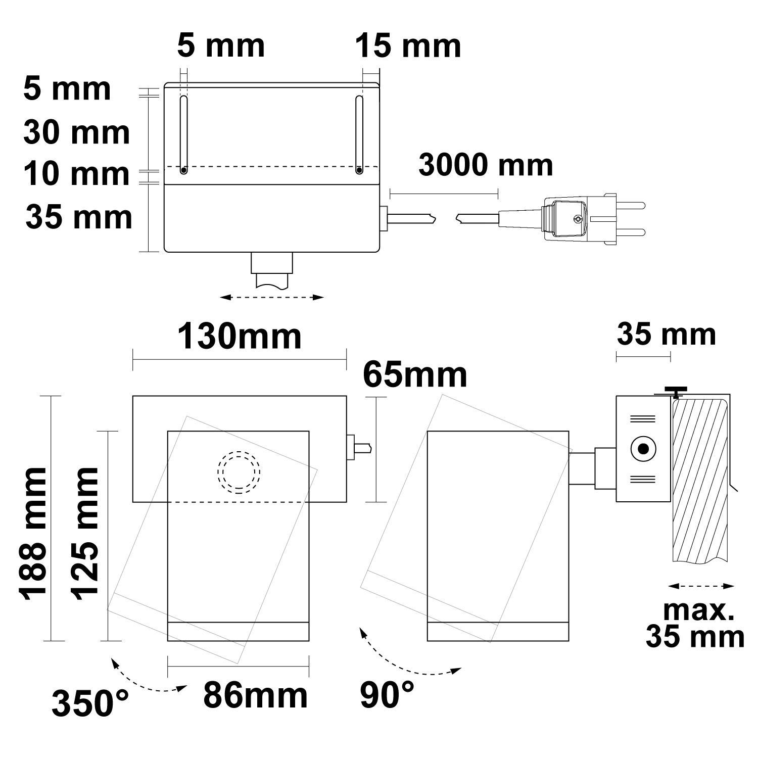 ISOLED LED Strahler mit Montagebügel und Schukostecker, 40W, 36°, schwenkbar, weiß matt, 4000K, CRI>90 - 4