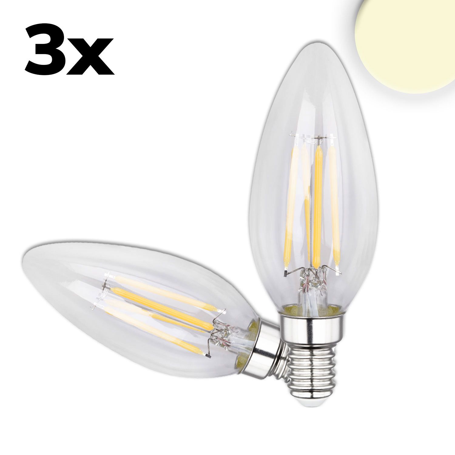 ISOLED E14 LED Kerze, 4W, klar, warmweiß, 3er Pack - 1