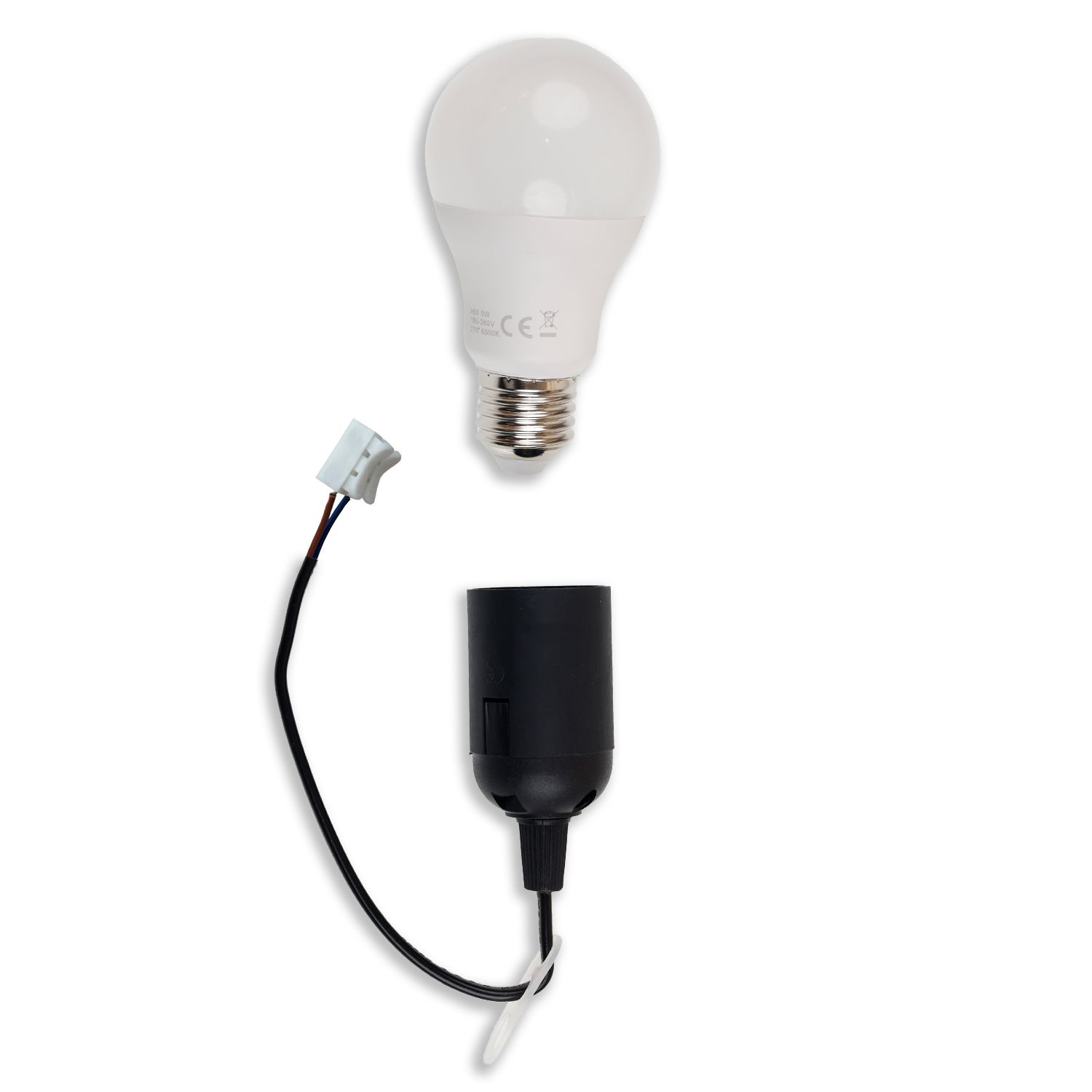 ISOLED Baufassung E27 SET mit Federklemme, Öse und LED bulb 9W, warmweiß - 2