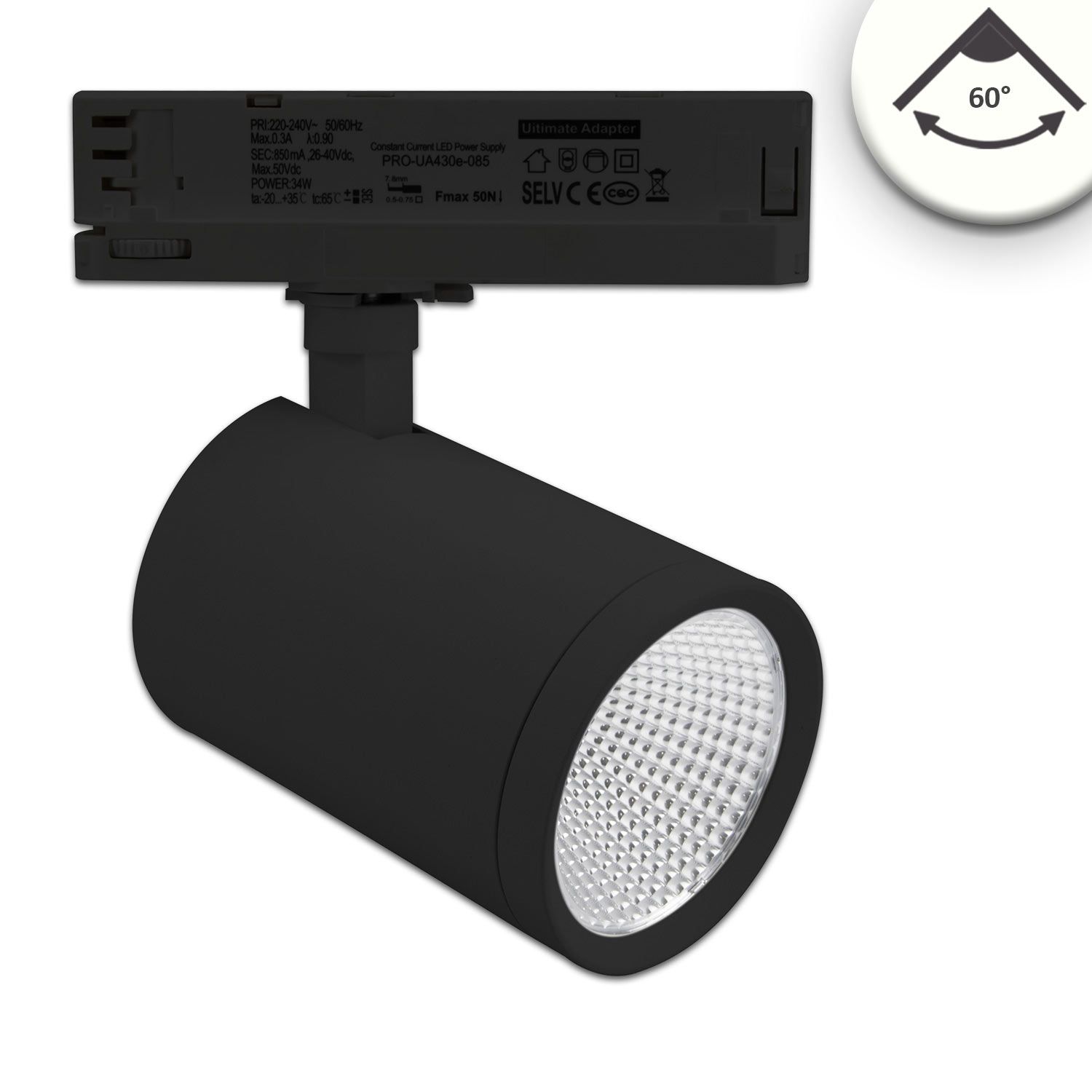 ISOLED 3-Phasen Schienenstrahler, 35W, 60°, schwarz matt, 4000K, CRI90 ISOLED 3-Phasen Schienenstrahler, 35W, 60°, schwarz matt, 4000K, CRI90 - 1