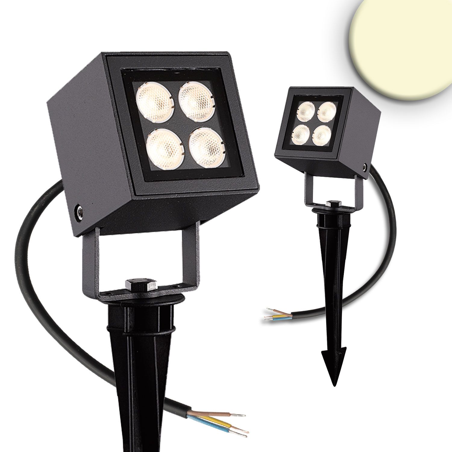 ISOLED LED Aussenstrahler Cube IP65, 4x2W CREE, anthrazit, warmweiß - 1