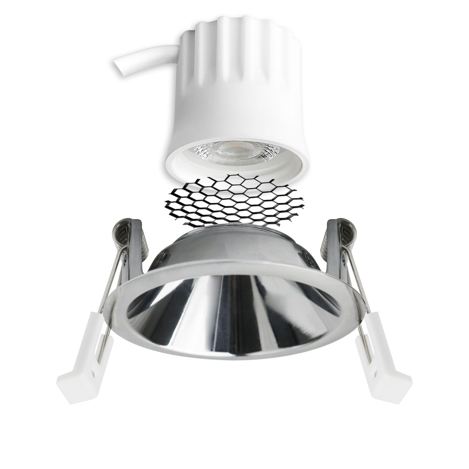 ISOLED LED Einbaustrahler BACK45, alu glänzend, rund, 5W, CRI90, 2700K, rückversetzt, Honeycomb, dimmbar - 2