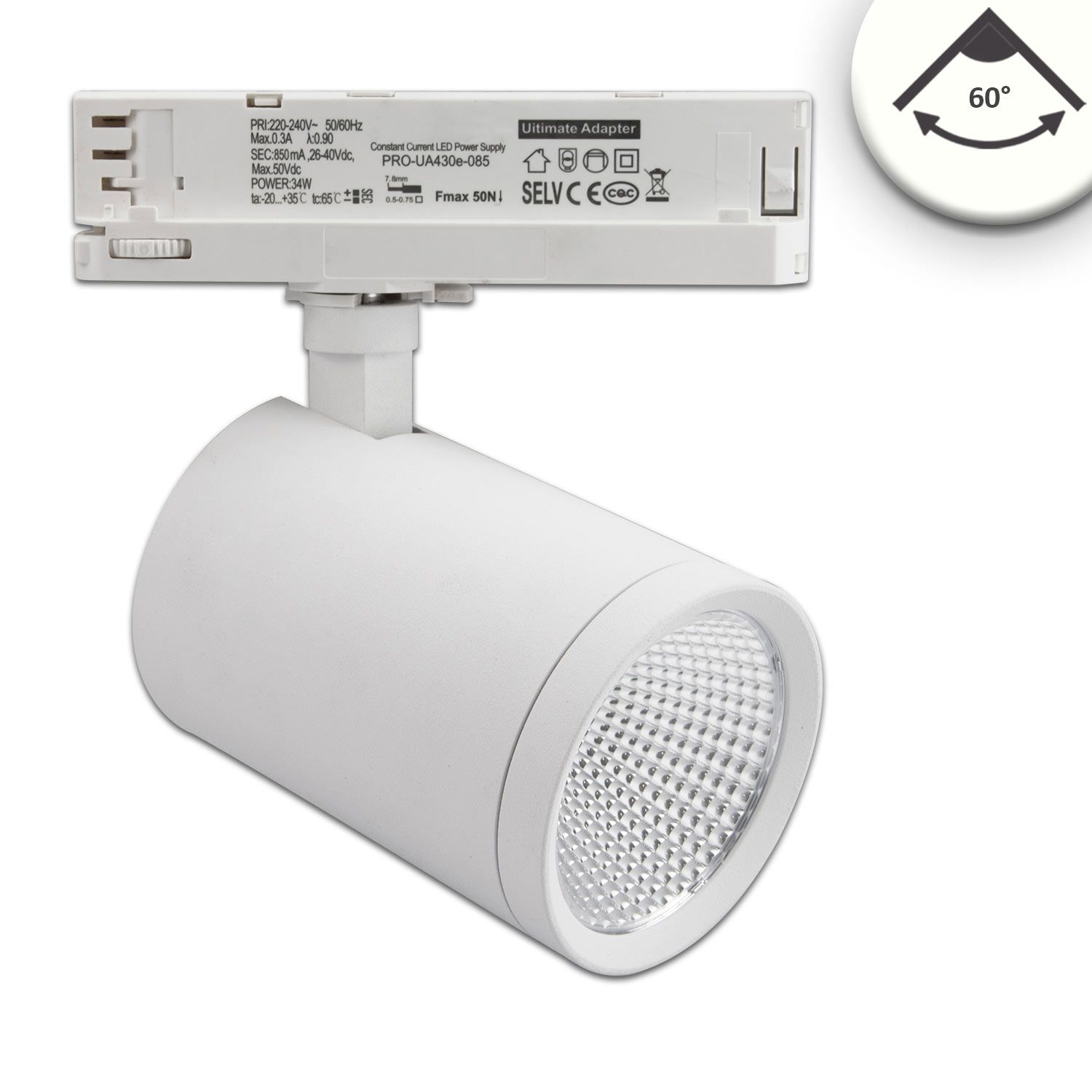 ISOLED 3-Phasen Schienenstrahler, 35W, 60°, weiß matt, 4000K, CRI90 ISOLED 3-Phasen Schienenstrahler, 35W, 60°, weiß matt, 4000K, CRI90 - 1